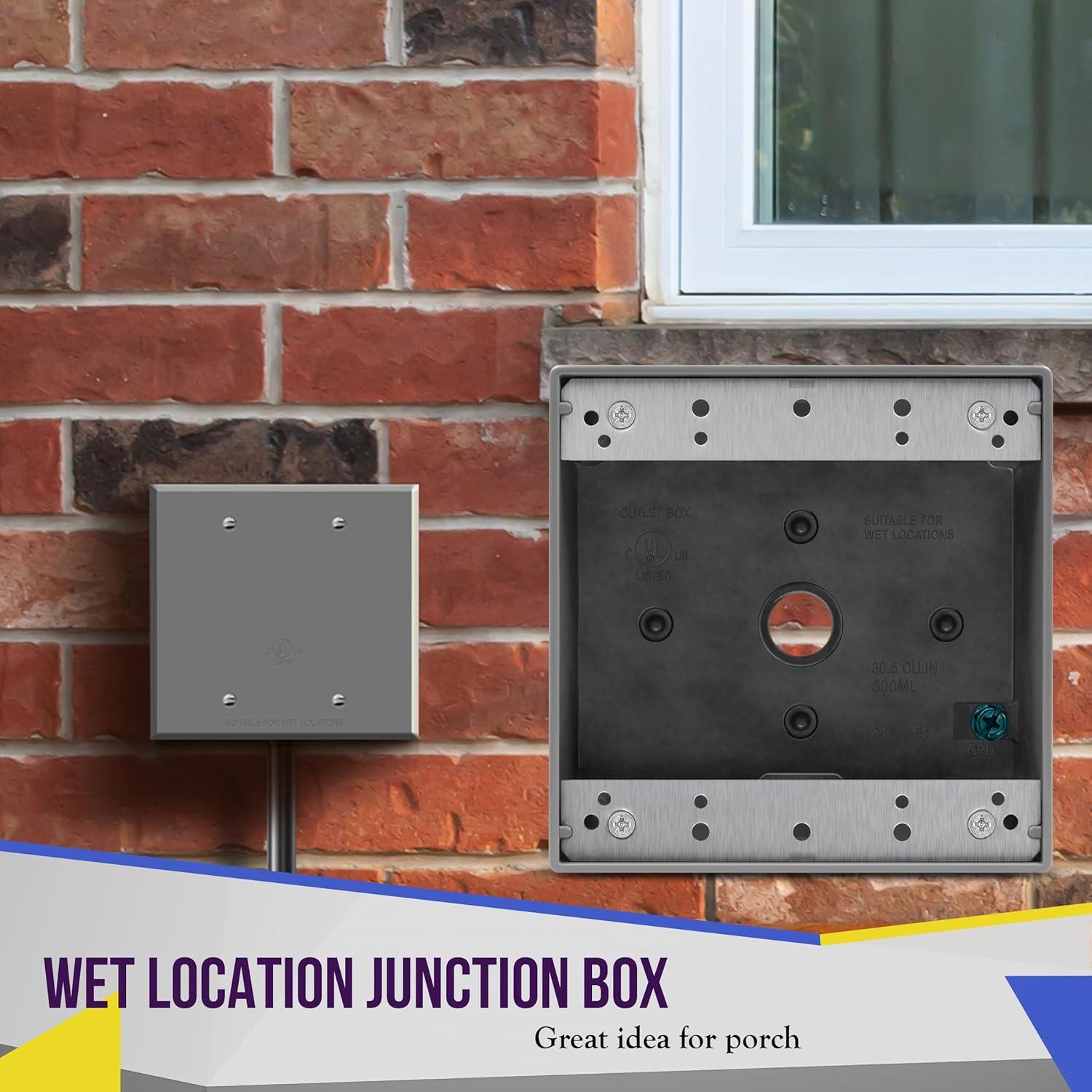 Caja de Salida a Prueba de Climas ENERLITES 2-Gang Gris 3 Agujeros