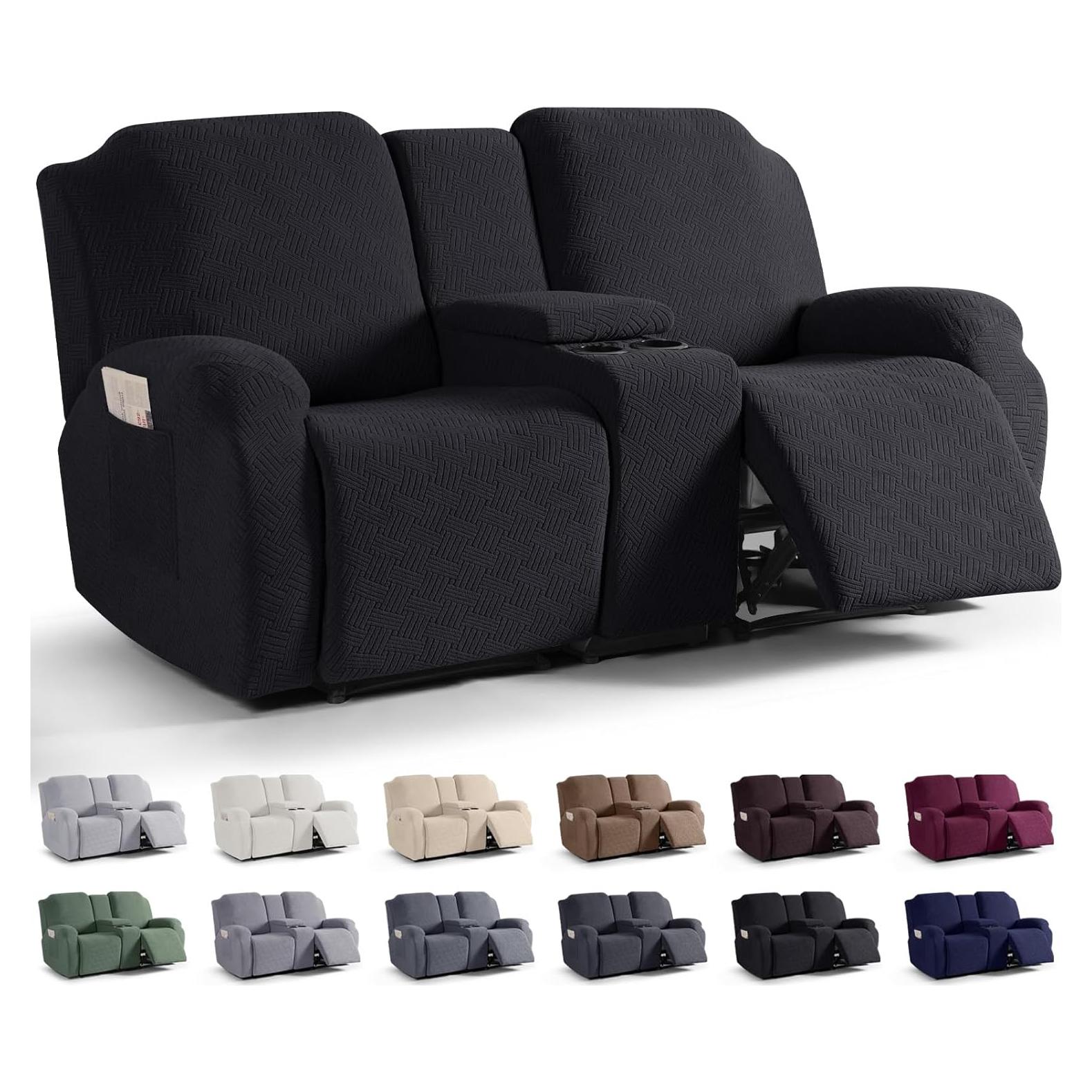 Cubierta Loveseat Recliner KinCam 2 Asientos Consola Negra