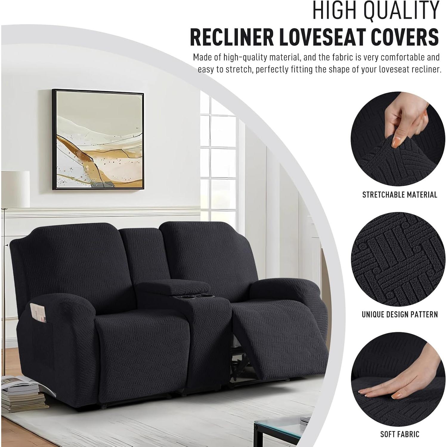 Cubierta Loveseat Recliner KinCam 2 Asientos Consola Negra