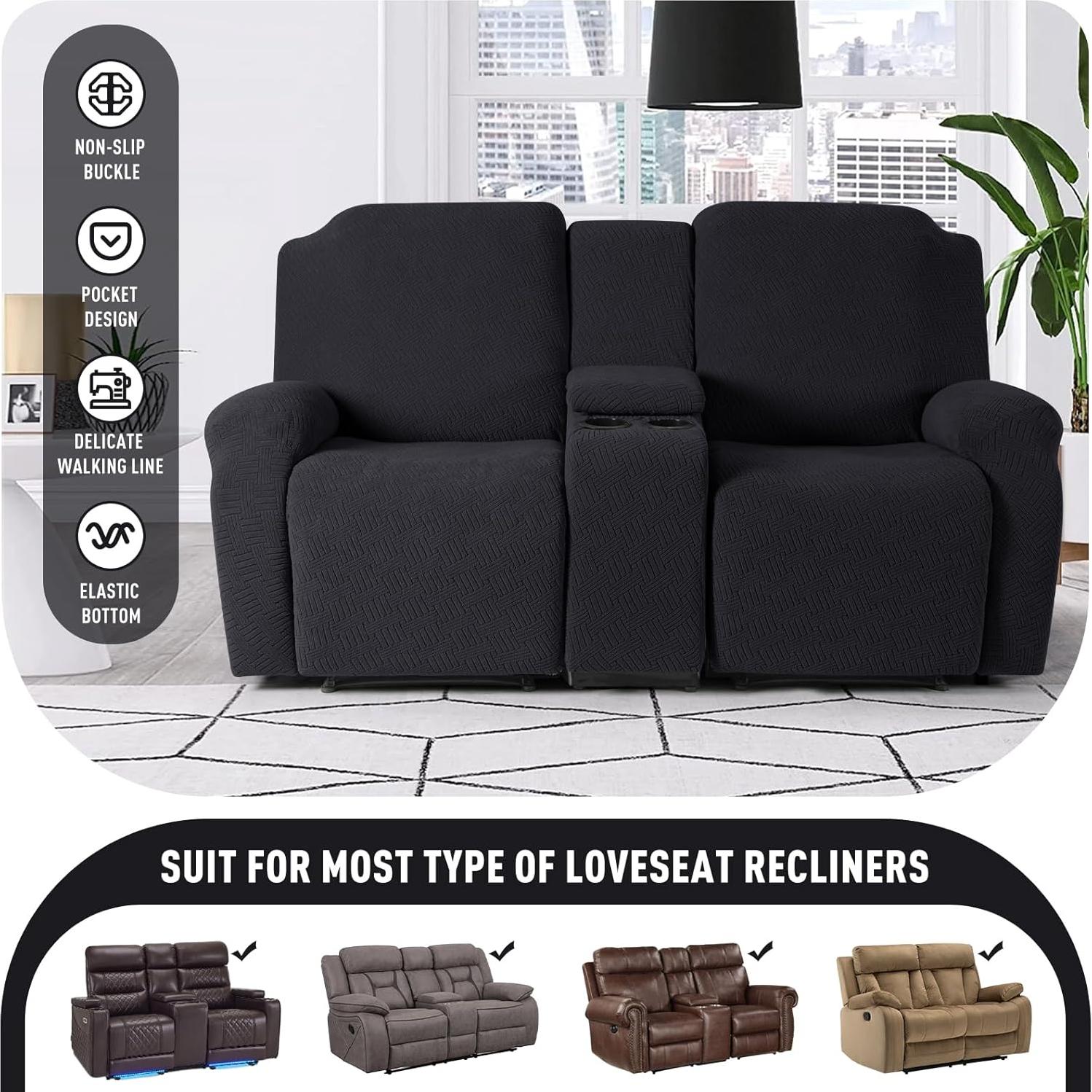 Cubierta Loveseat Recliner KinCam 2 Asientos Consola Negra