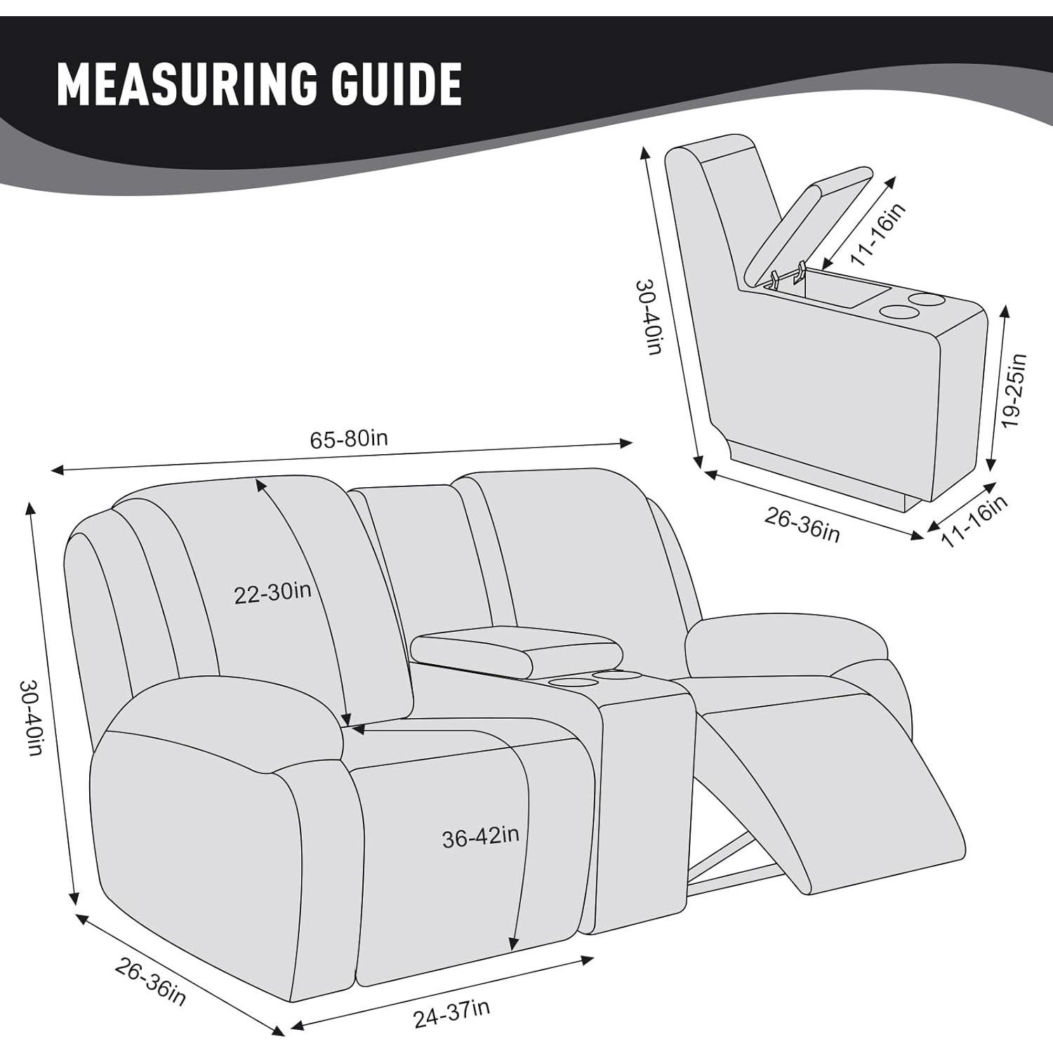Cubierta Loveseat Recliner KinCam 2 Asientos Consola Negra
