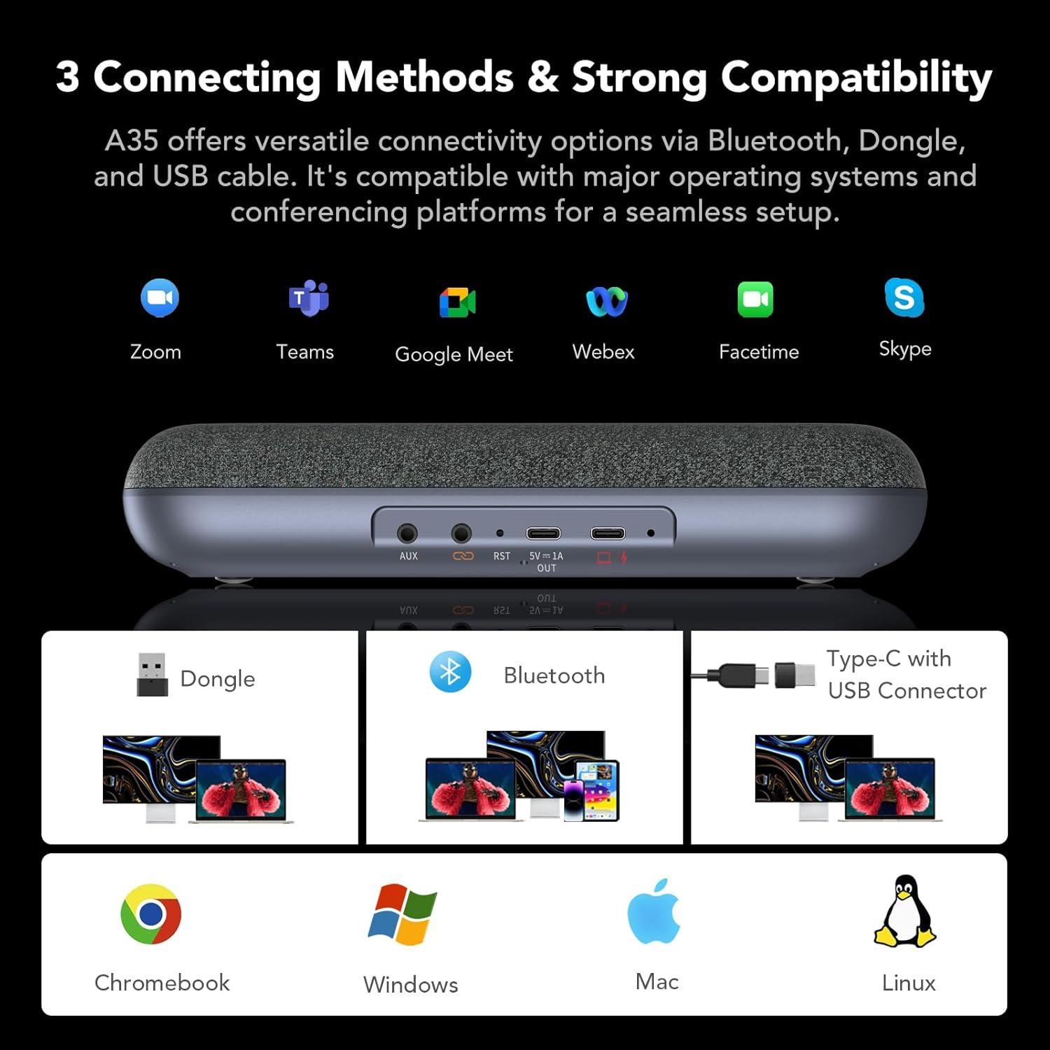 Altavoz de Conferencia NUROUM A35, 15h Batería, Bluetooth/USB