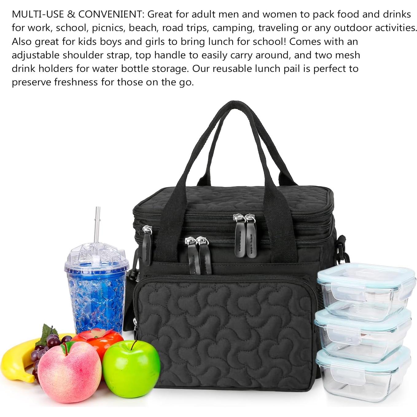 Bolsa de Almuerzo Aislada MOV COMPRA Negra Doble Nivel 48.3x20.3x26.7cm