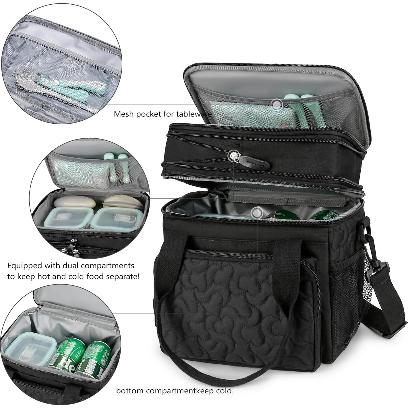 Bolsa de Almuerzo Aislada MOV COMPRA Negra Doble Nivel 48.3x20.3x26.7cm