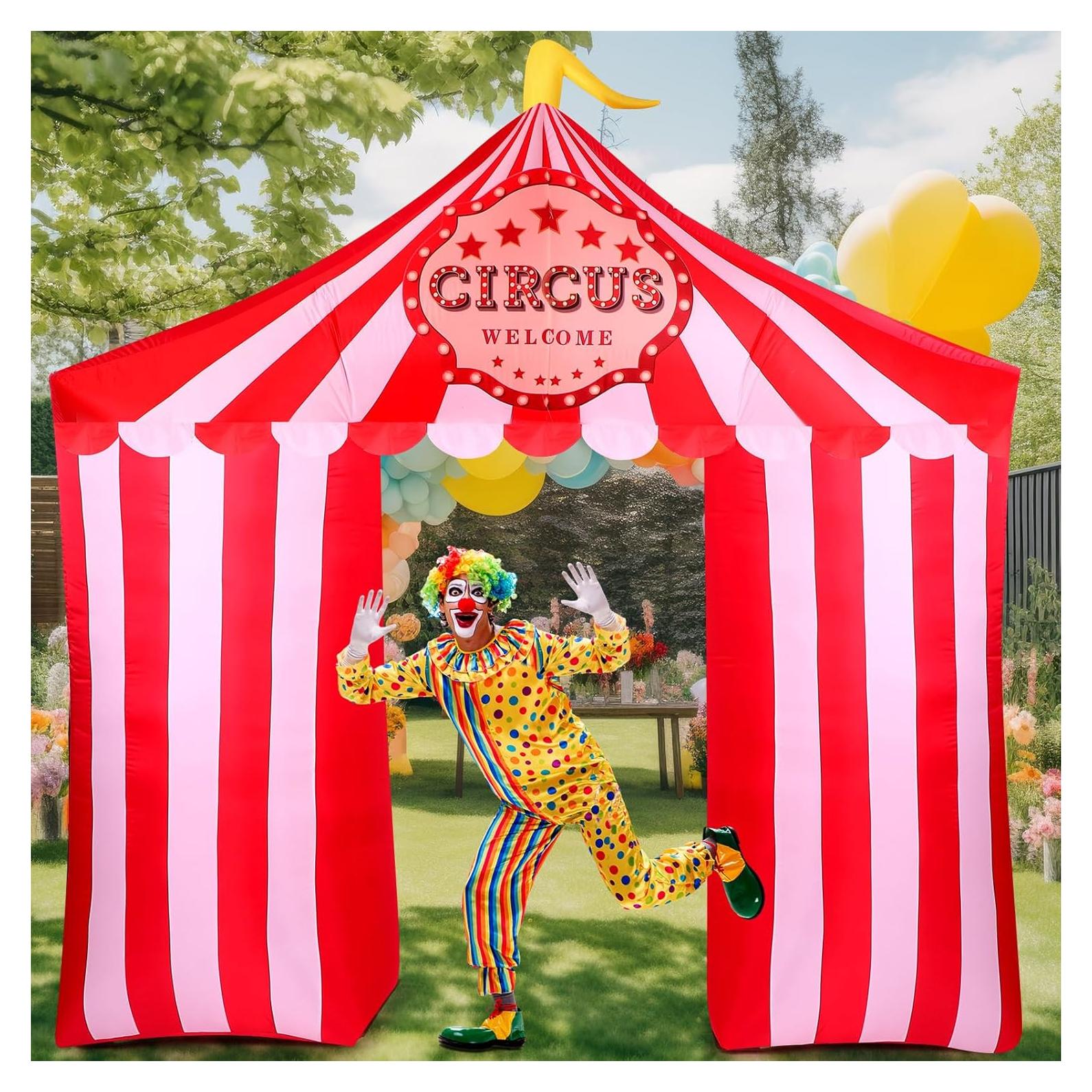 Preboun 10ft Circus Inflatables Arch Christmas Blow up Circus Tent Built in LED Lights for Christmas New Year Carnival Party Yard Garden Outdoor Decoration