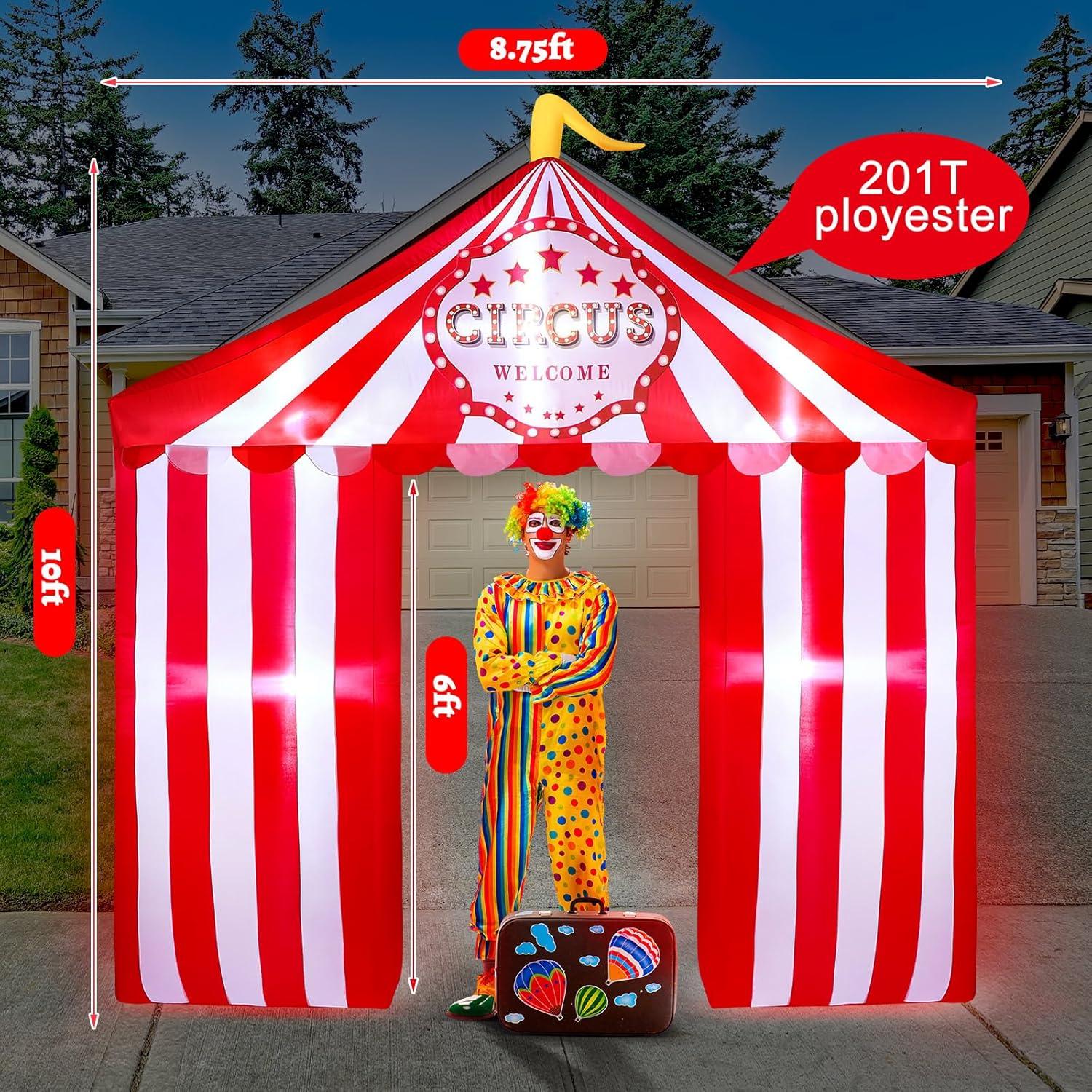 Preboun 10ft Circus Inflatables Arch Christmas Blow up Circus Tent Built in LED Lights for Christmas New Year Carnival Party Yard Garden Outdoor Decoration