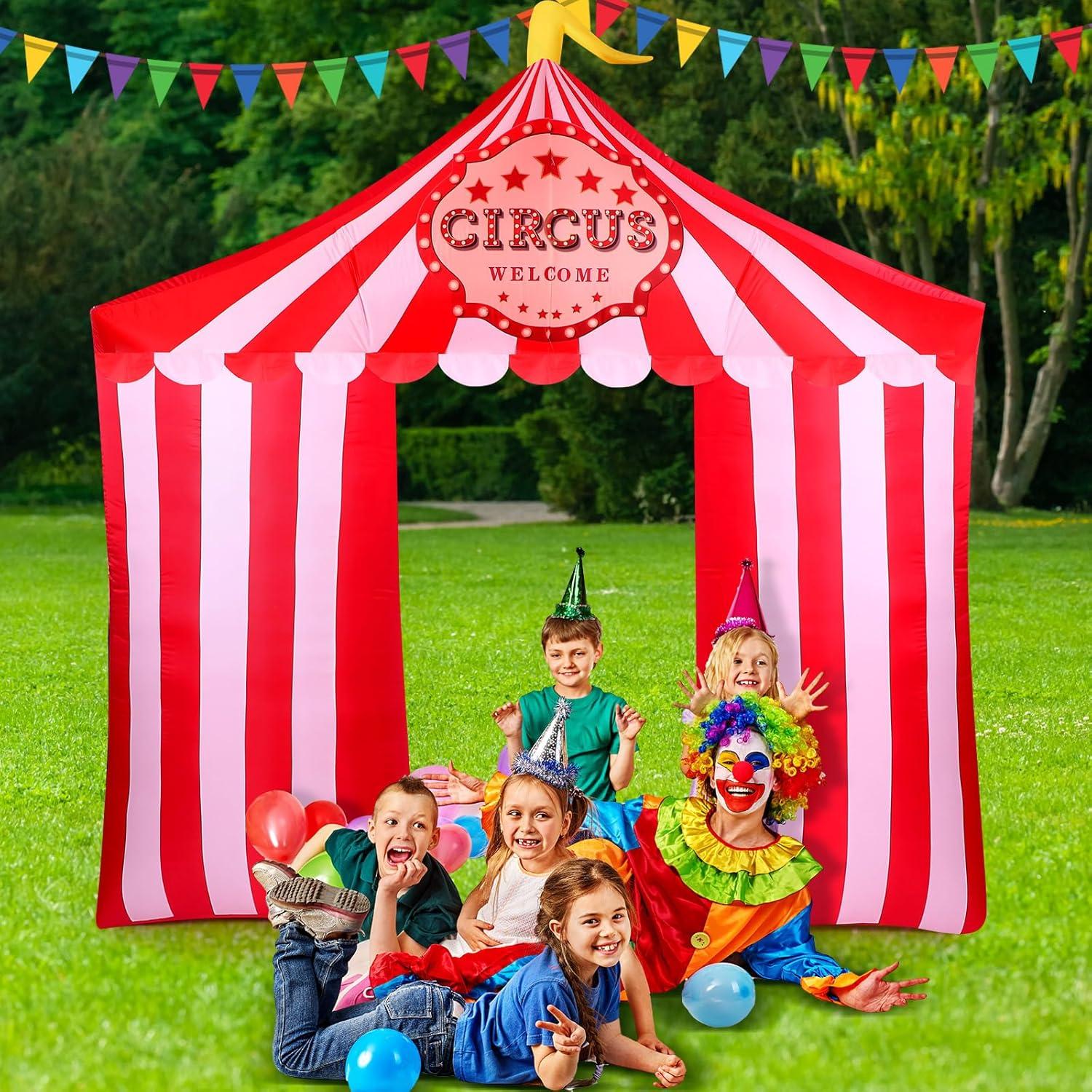Preboun 10ft Circus Inflatables Arch Christmas Blow up Circus Tent Built in LED Lights for Christmas New Year Carnival Party Yard Garden Outdoor Decoration