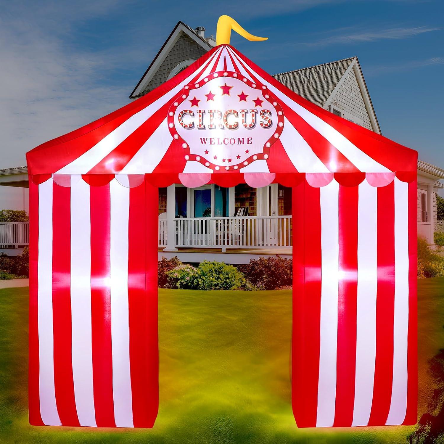 Preboun 10ft Circus Inflatables Arch Christmas Blow up Circus Tent Built in LED Lights for Christmas New Year Carnival Party Yard Garden Outdoor Decoration