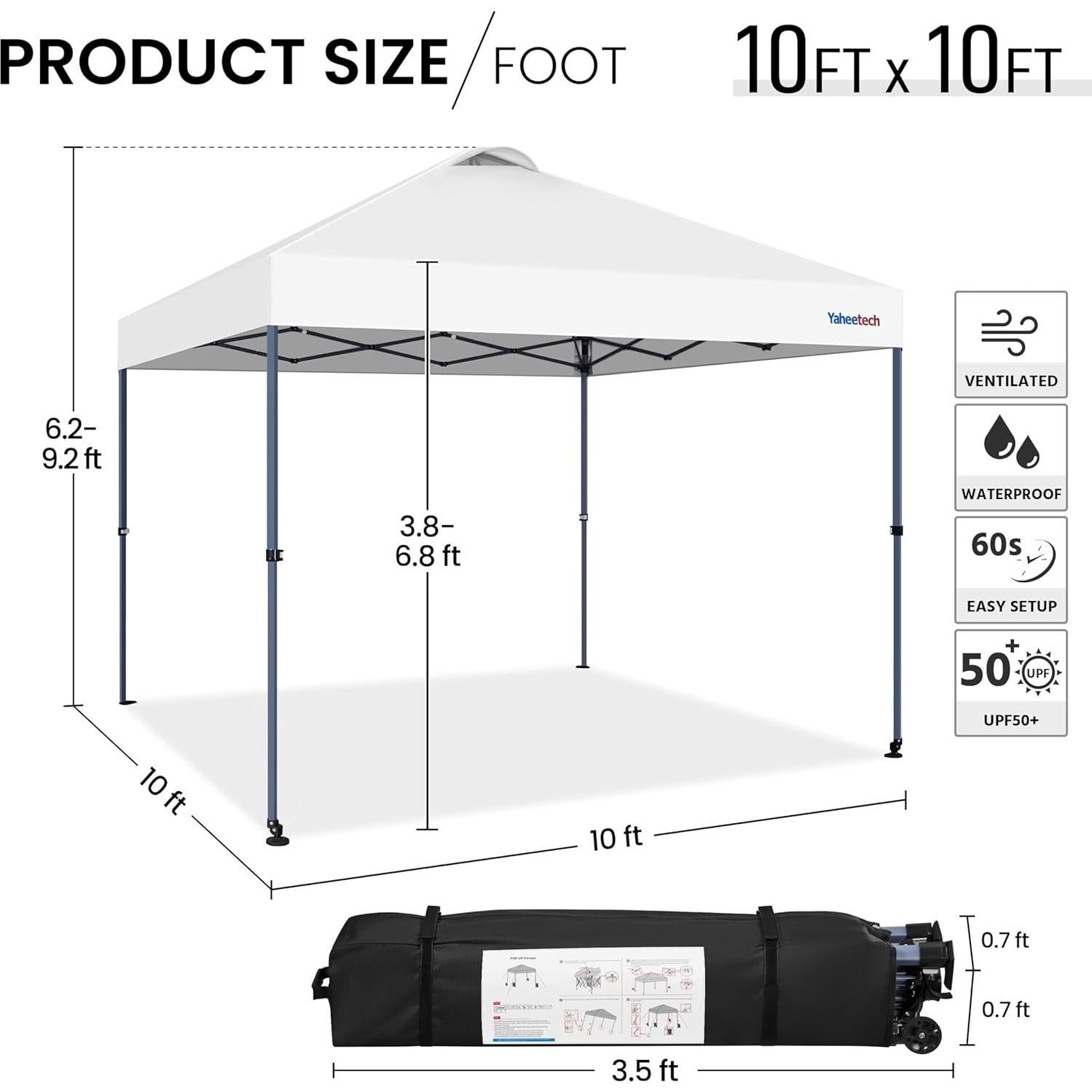 Carpa Plegable Yaheetech 3x3m Blanca Impermeable con Ruedas