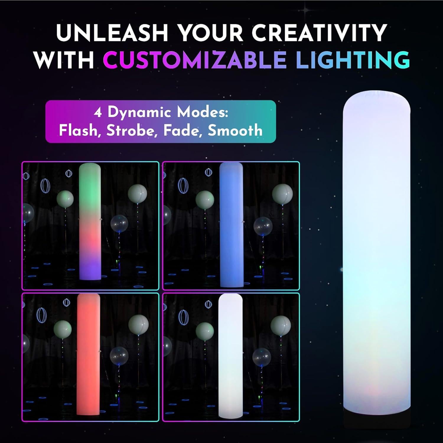 Inflatable Color Changing Column 8' x 18", Sand Bag Base, 4 Modes, Remote-Controlled LEDs