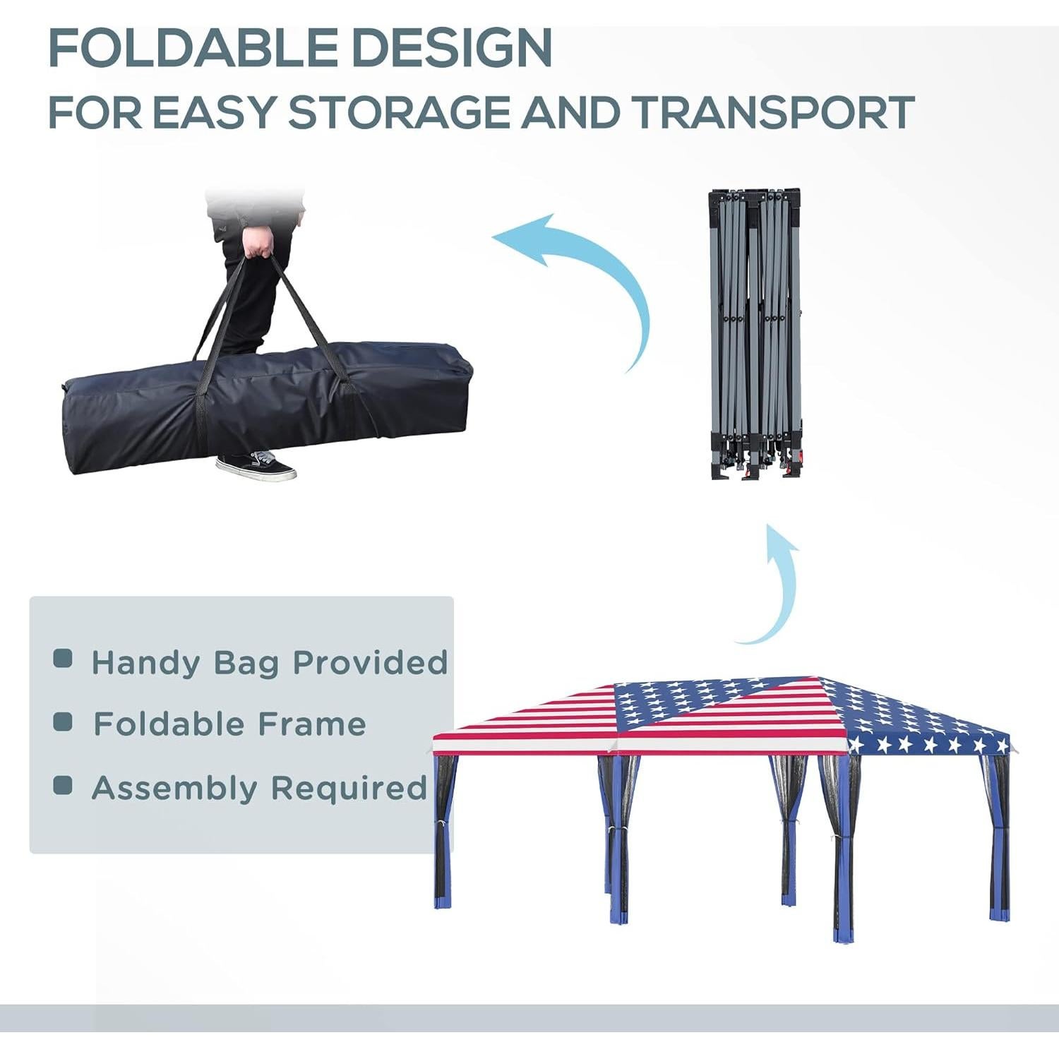 Carpa Plegable Outsunny 10x6 m con Malla y Bolsa de Transporte