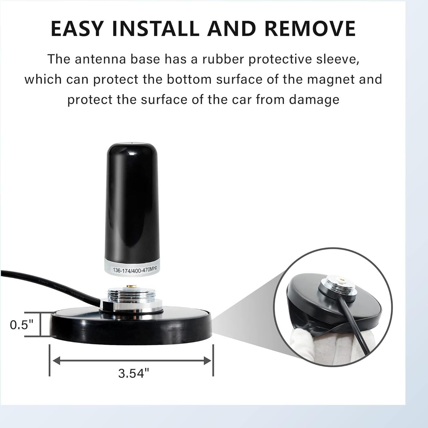 Antena NMO 3.5" Banda Dual VHF UHF Anina con Base Magnética