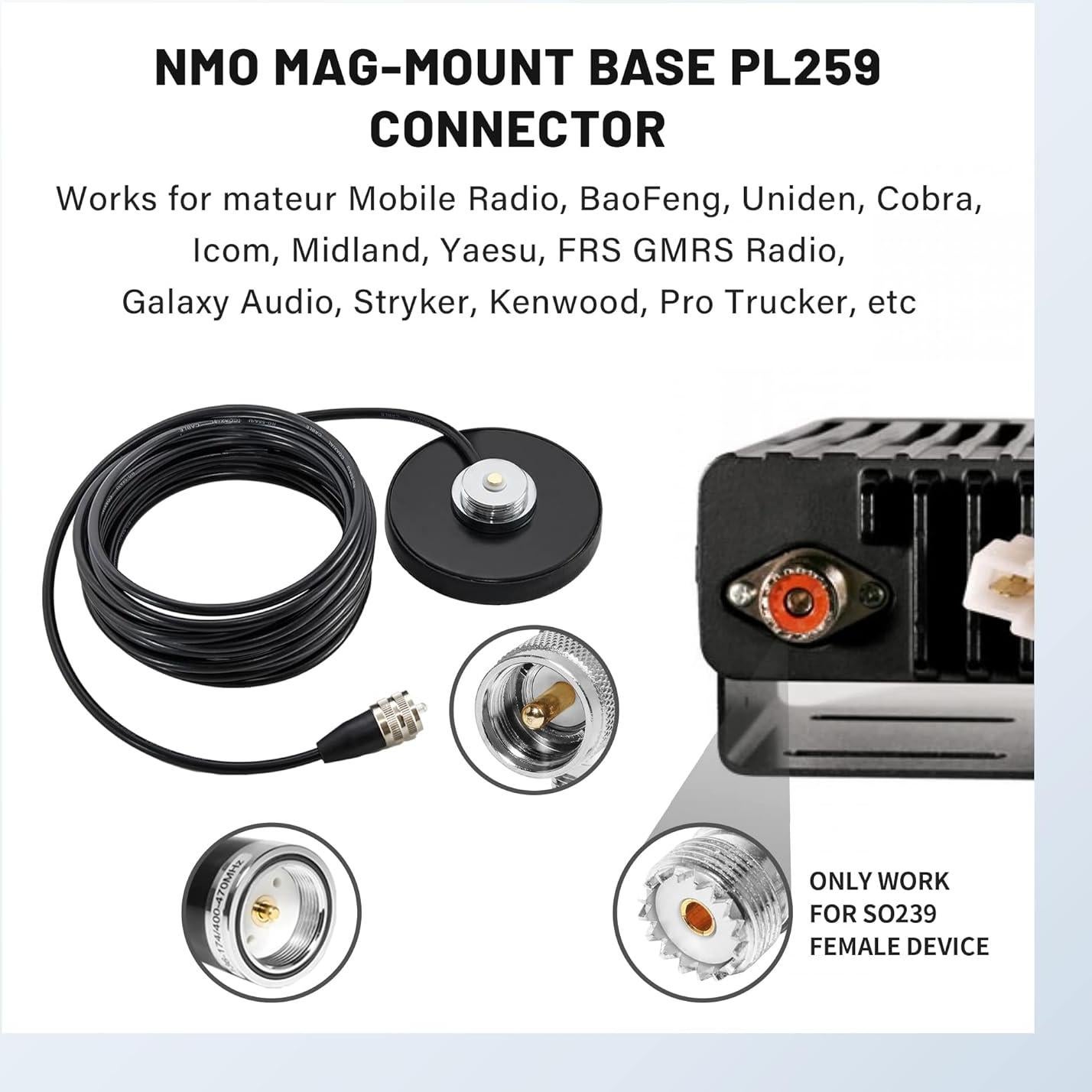 Antena NMO 3.5" Banda Dual VHF UHF Anina con Base Magnética