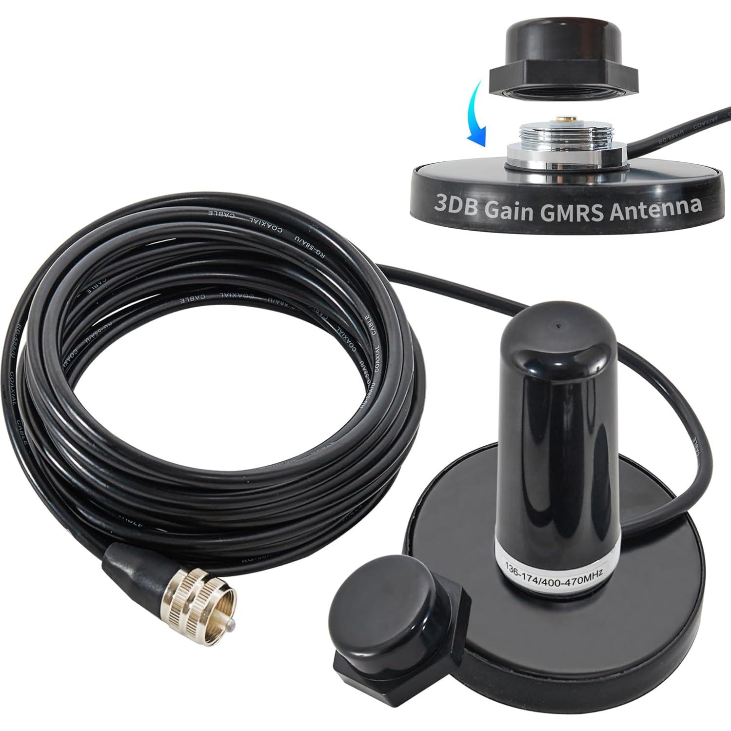 Antena NMO 3.5" Banda Dual VHF UHF Anina con Base Magnética