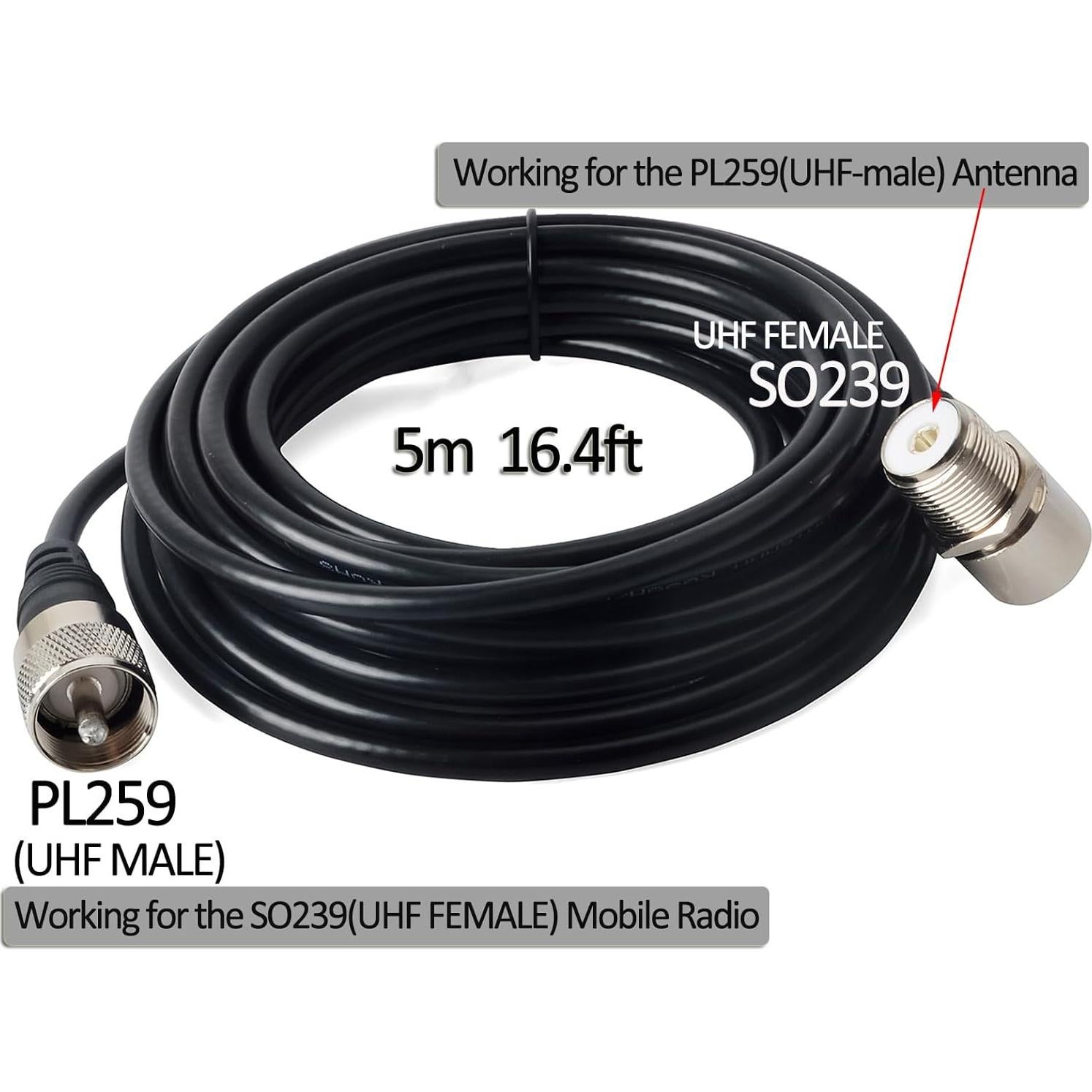 Soporte de Antena Móvil HYS SO239 a PL-259 con Cable 5m