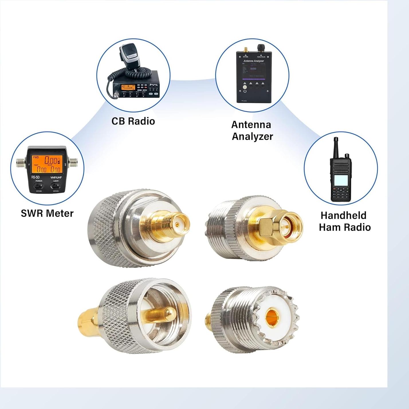 Adaptadores Coaxiales Anina 4pc SMA a PL259 UHF 50 Ohm