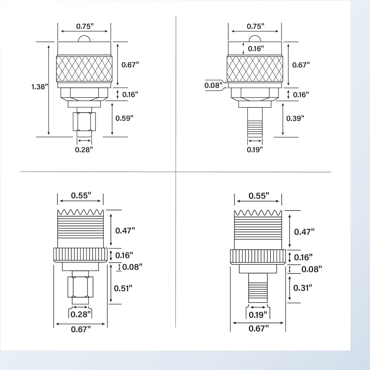 Adaptadores Coaxiales Anina 4pc SMA a PL259 UHF 50 Ohm