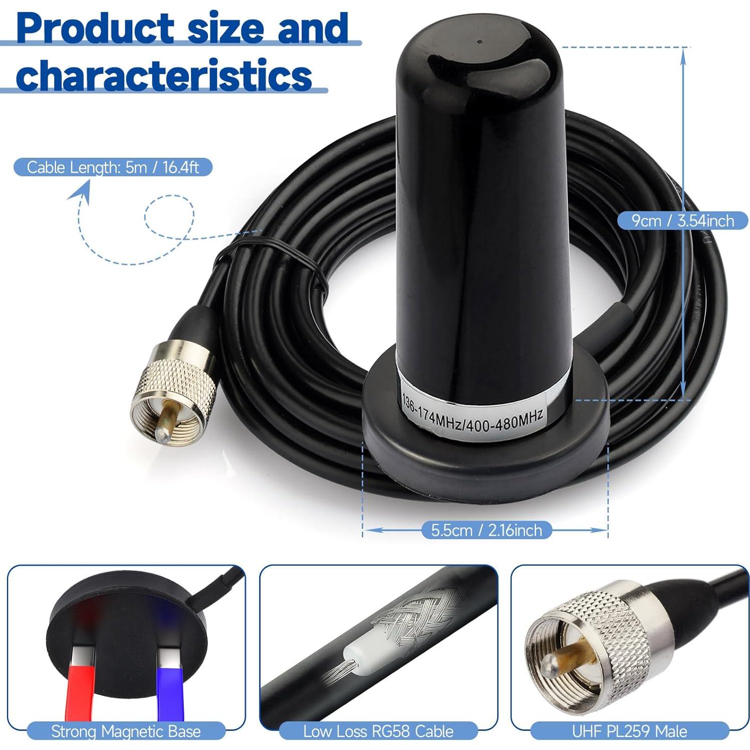 Antena de Radio Móvil Bingfu Doble Banda VHF UHF 136-470MHz