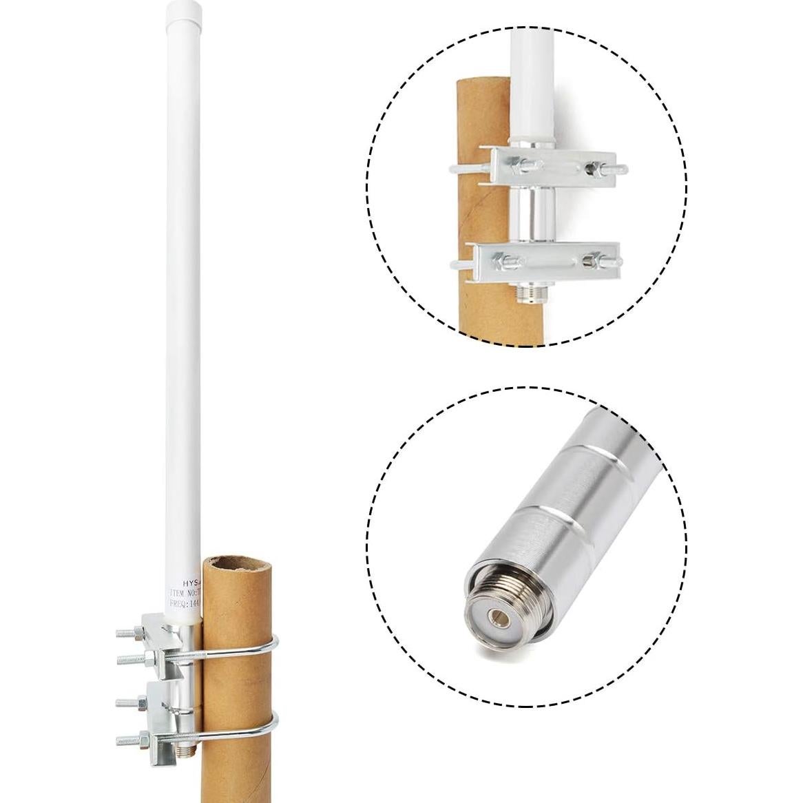 Dual Band Fiberglass Radio Antenna, UHF VHF 144/430mhz Base Antenna, 17 inches SO239 Connector for Base Station Repeater Mobile Transceiver with Mount Bracket