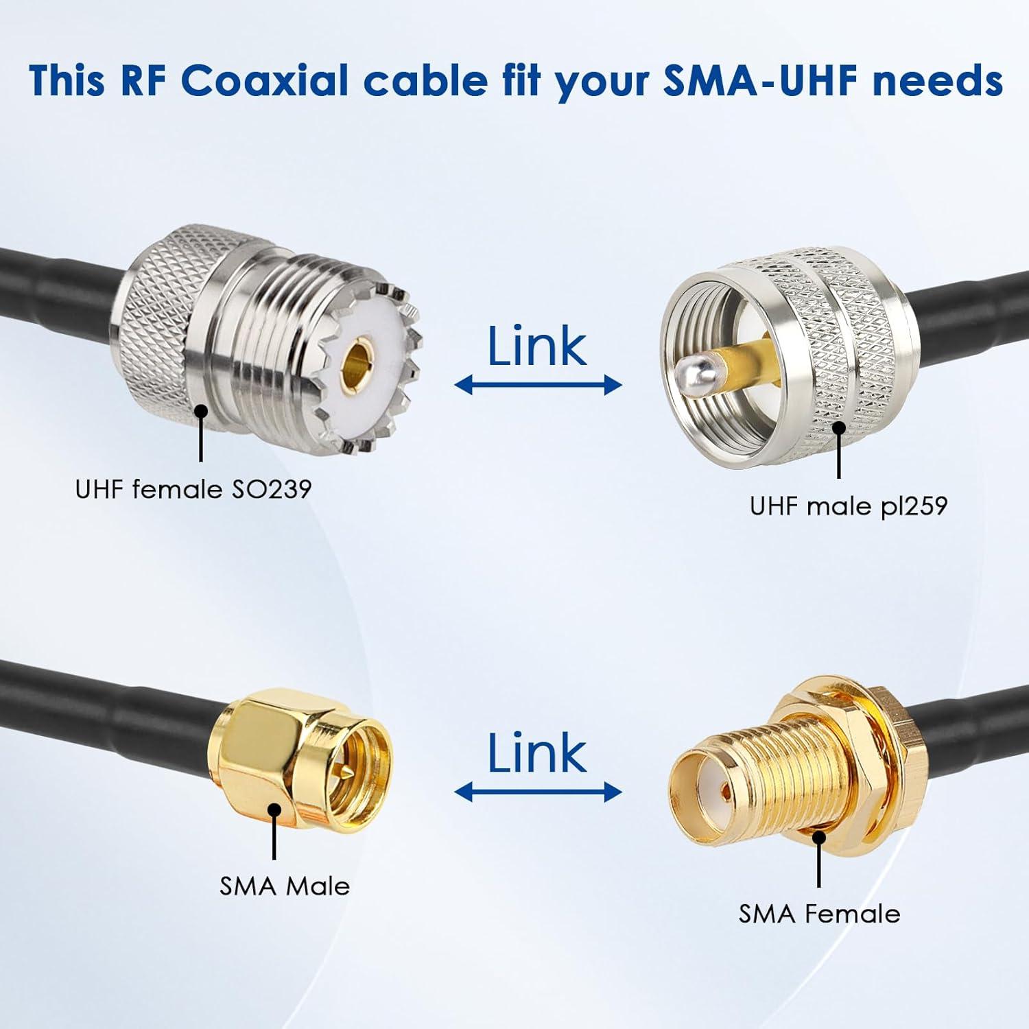 Cable Coaxial SMA Macho a UHF Hembra SO239 0.91m 2PCS XRDS-RF