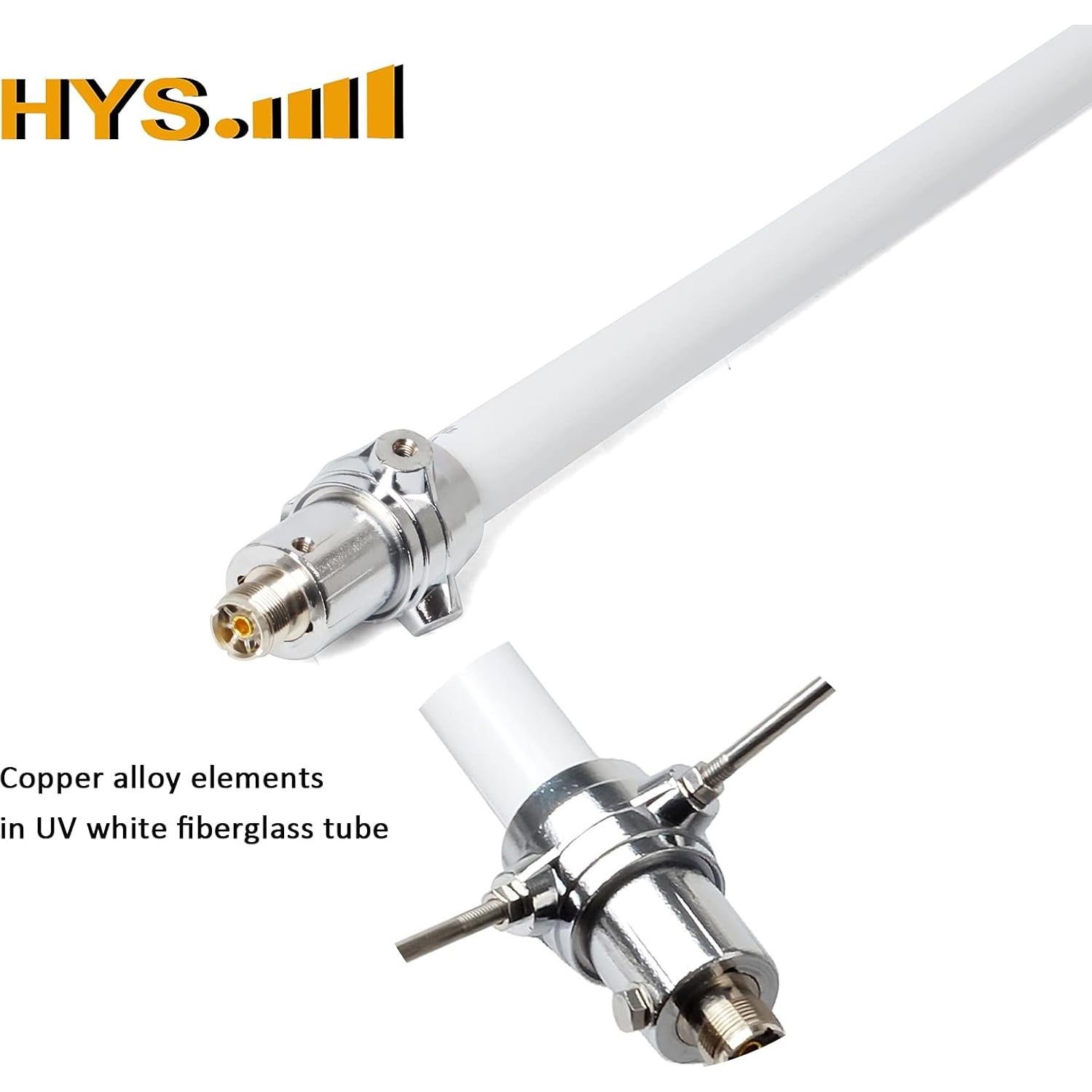 Antena de Base HYS Fibra de Vidrio 1.75m VHF/UHF 4.7dBi/7.2dBi