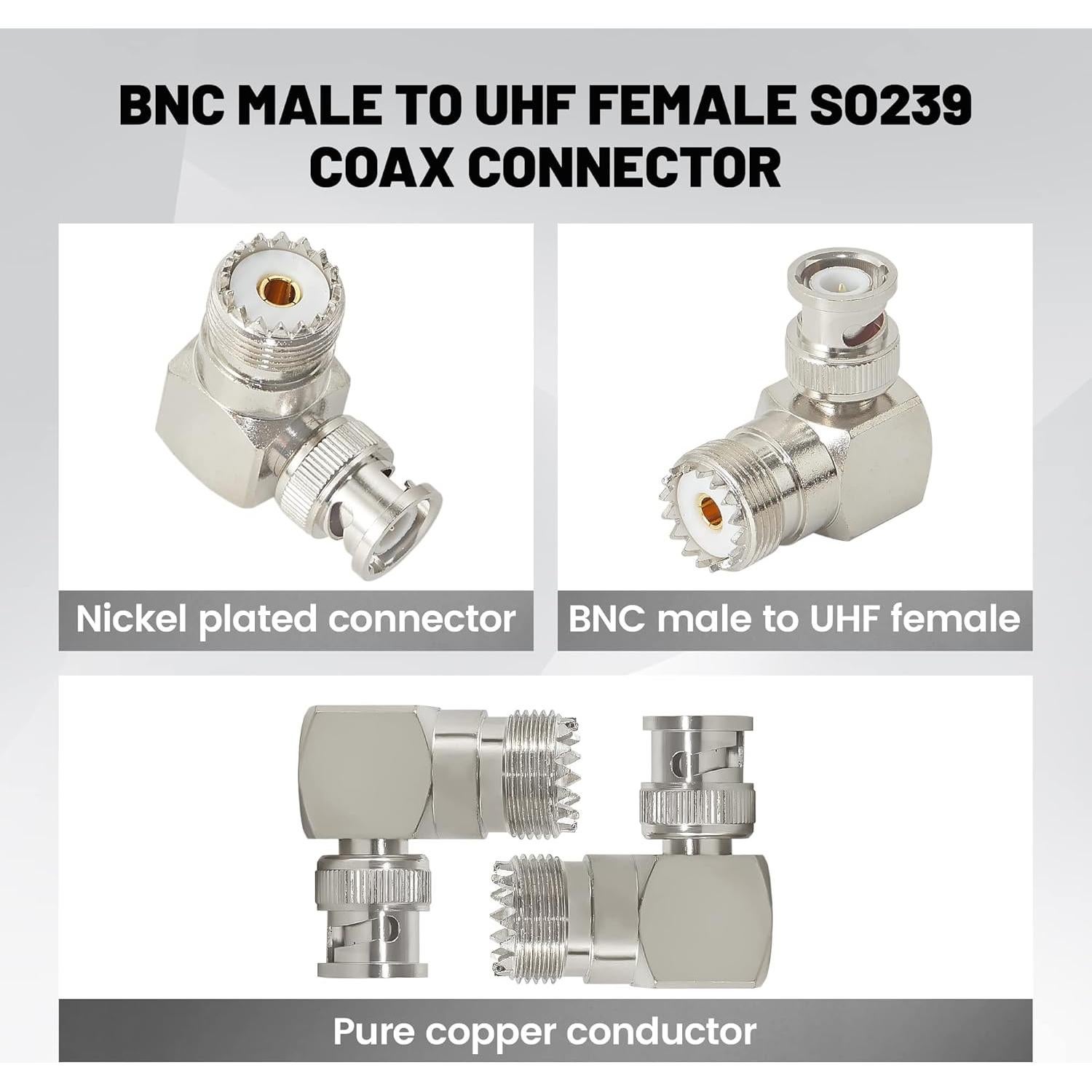 Adaptador Coaxial BNC Macho a UHF Hembra SO239 - Paquete de 2