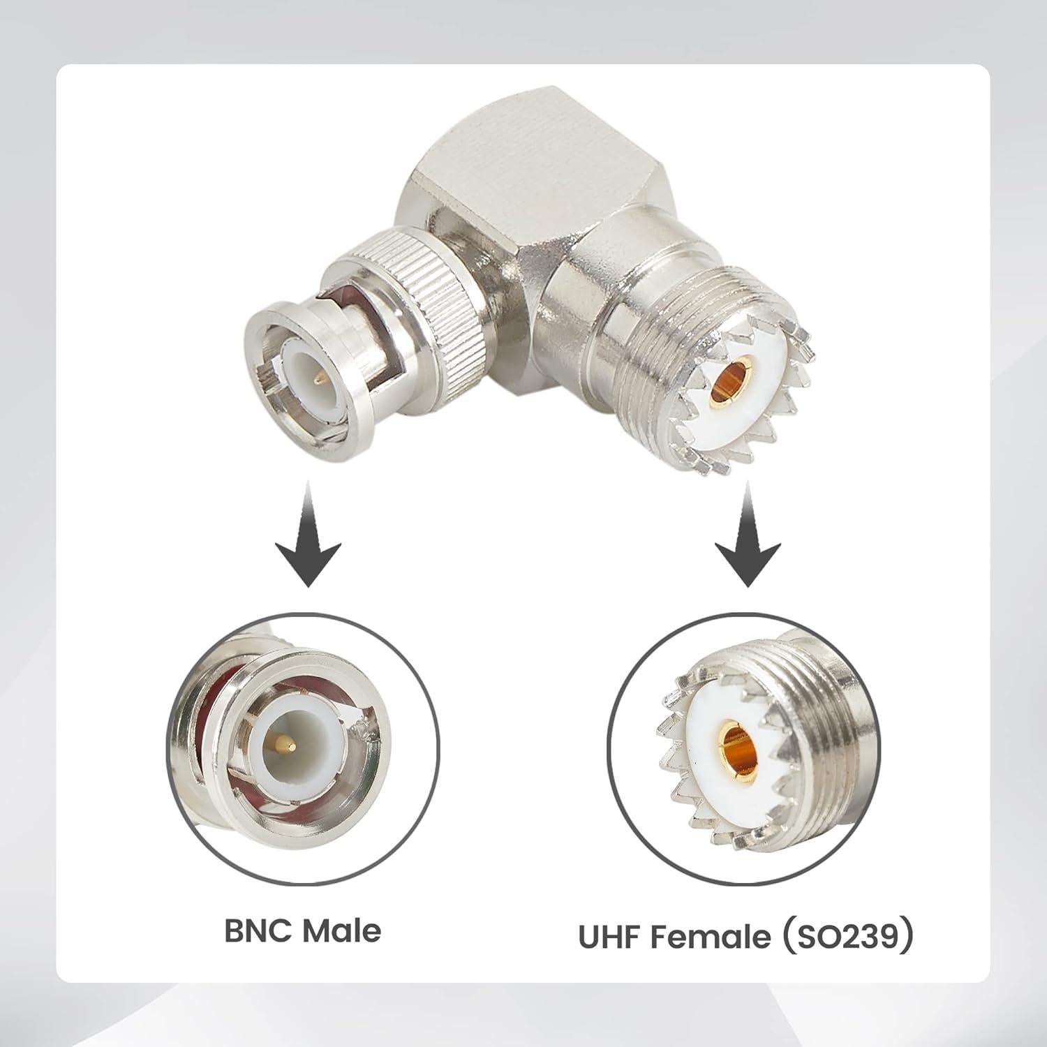 Adaptador Coaxial BNC Macho a UHF Hembra SO239 - Paquete de 2