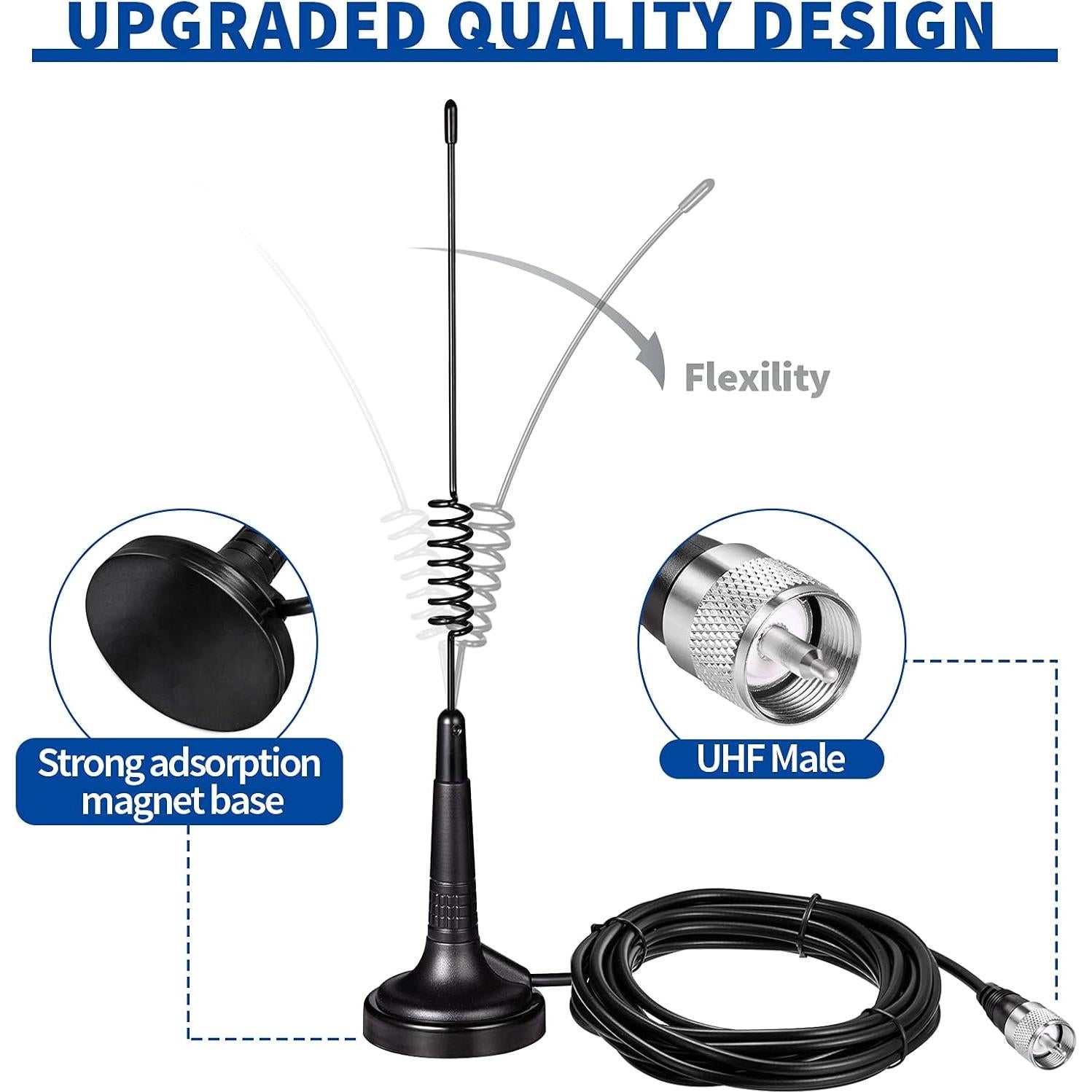 Antena de Radio CB Bingfu 27MHz con Base Magnética 33cm