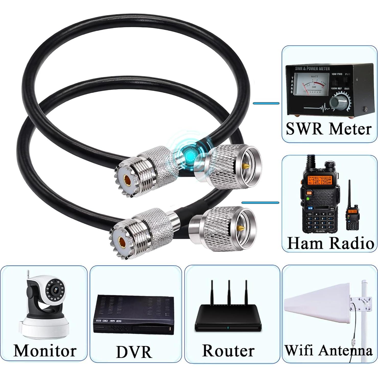 Cable Coaxial RG58 Mini UHF Macho a UHF Hembra 30cm 2 Piezas