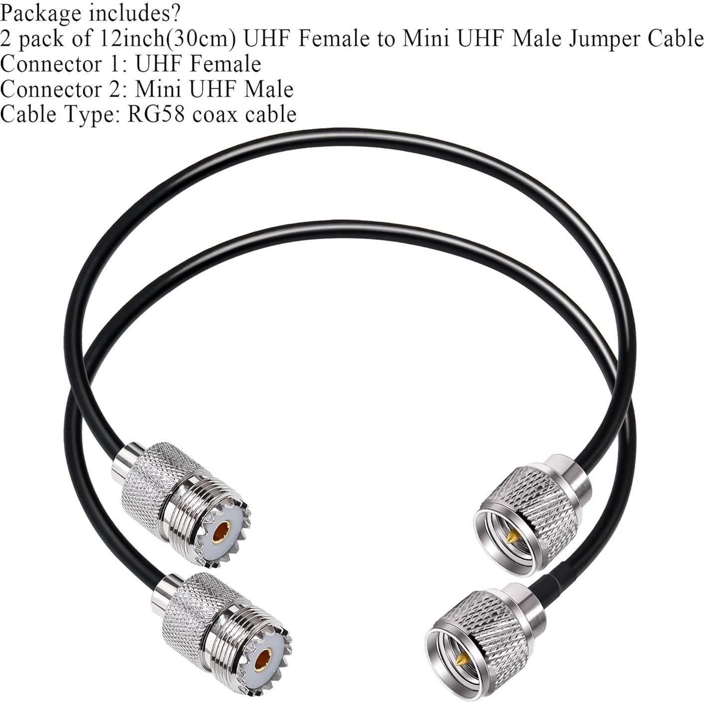 Cable Coaxial RG58 Mini UHF Macho a UHF Hembra 30cm 2 Piezas