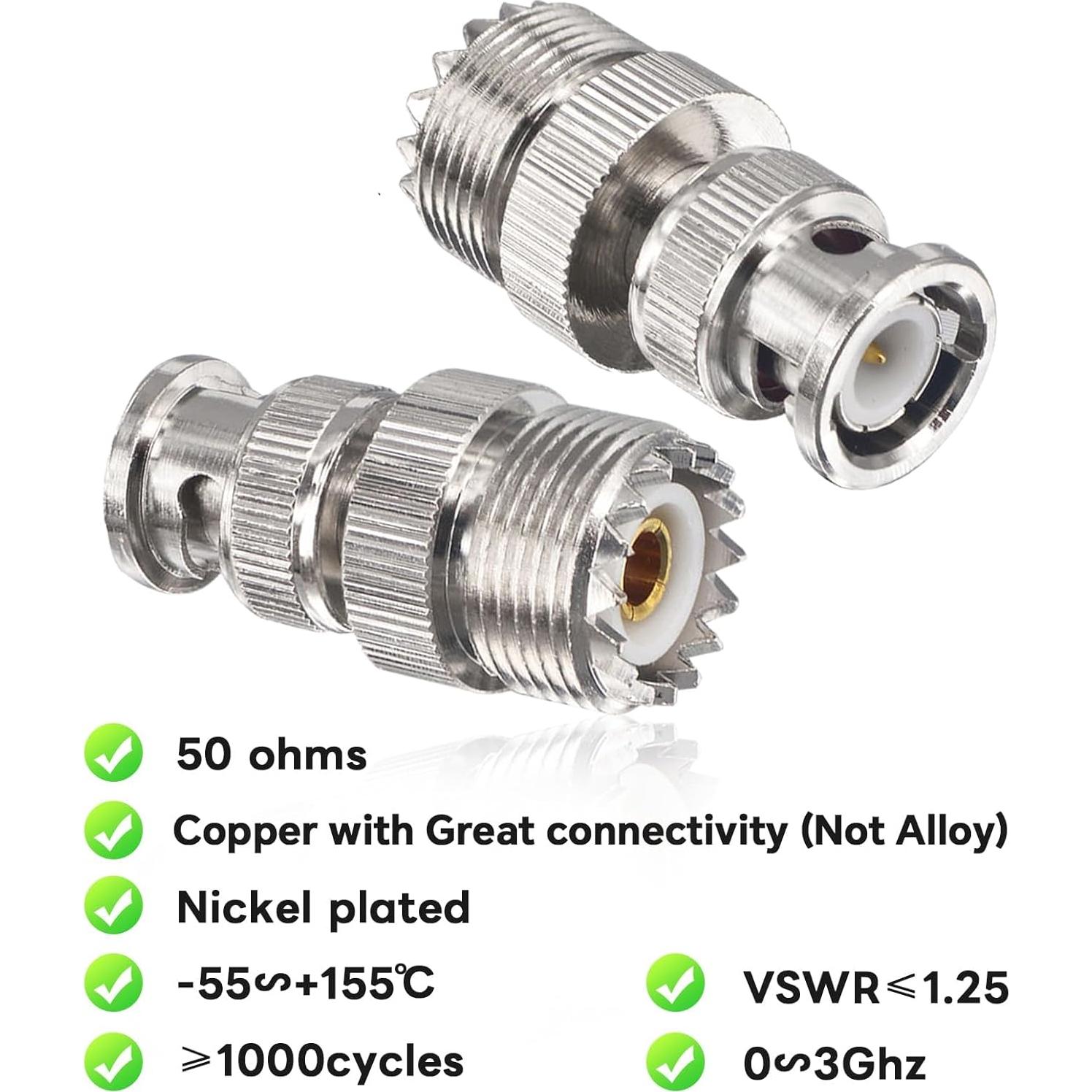 Adaptador Coaxial UHF a BNC Boobrie 2 Piezas 50 Ohmios