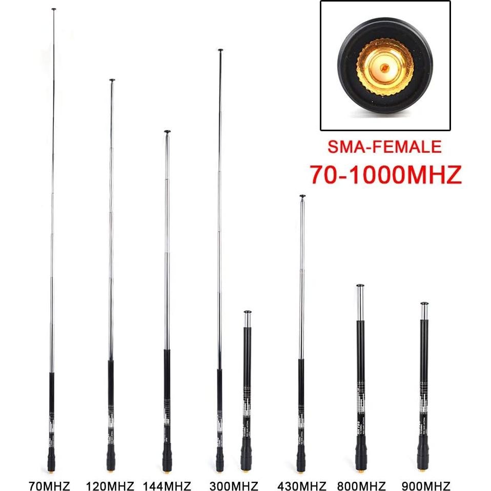 Antena Telescópica 70-1000MHz SMA-F para Radio de Dos Vías