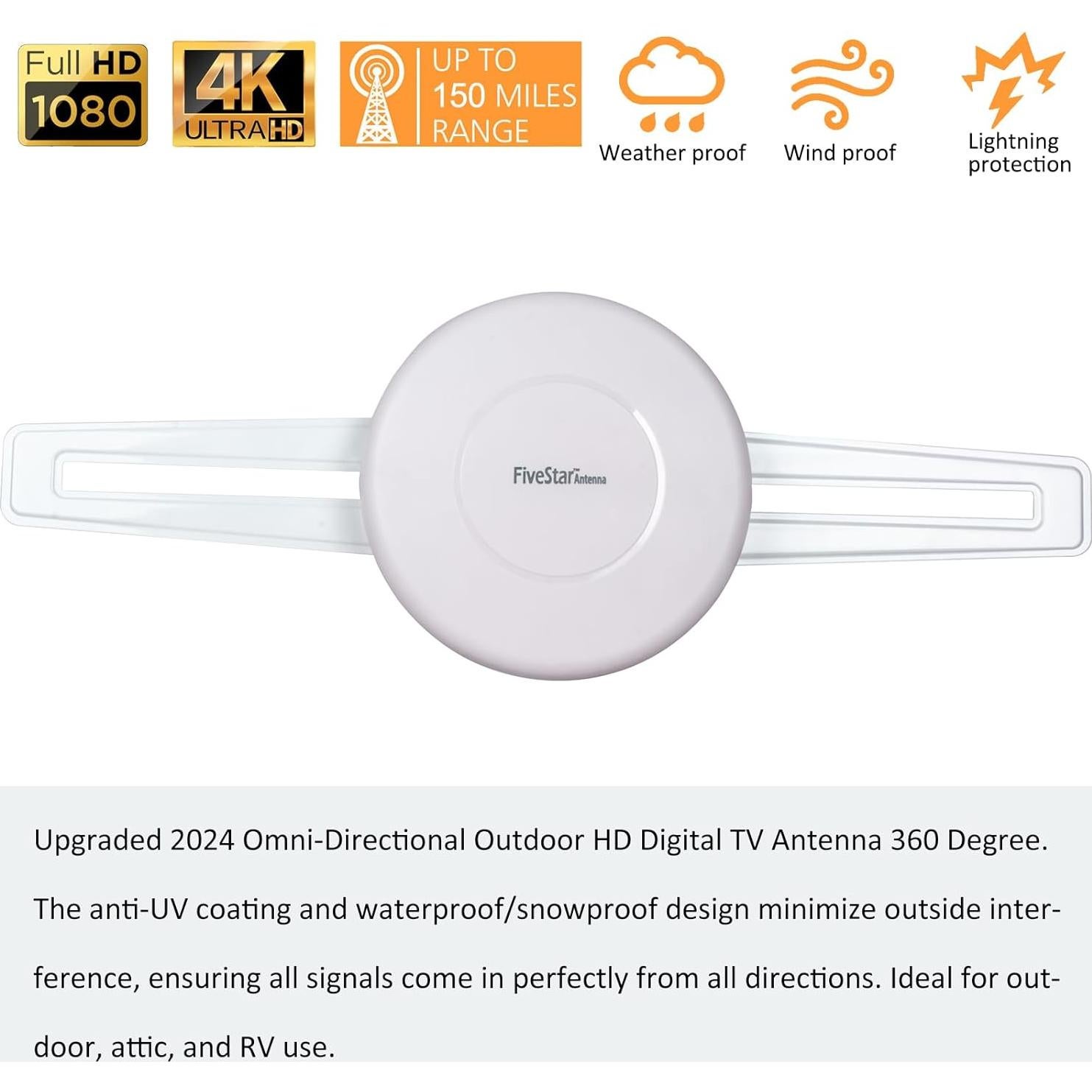 Antena Digital HD Exterior Five Star 2024 200 Millas 4K