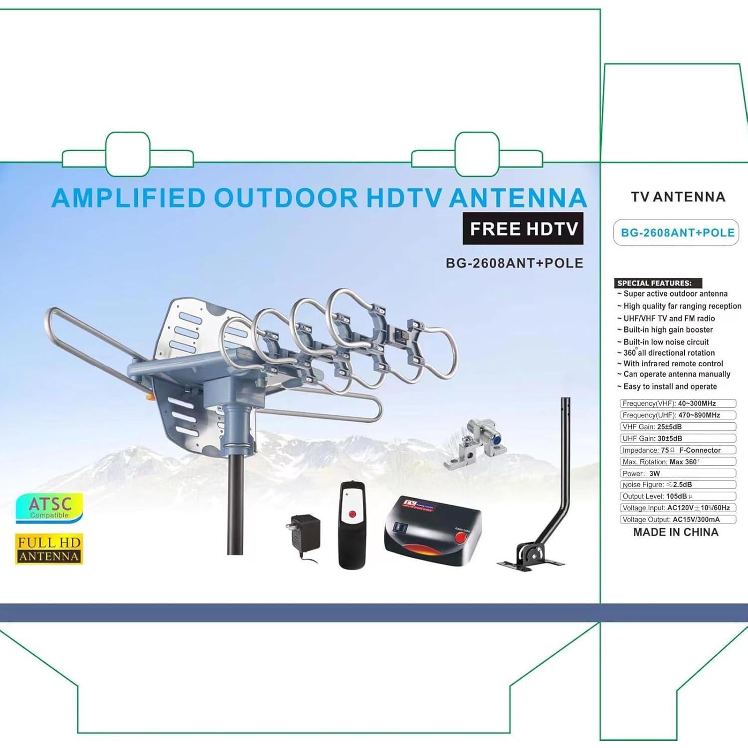 Antena de TV Exterior Amplificada Genérico BG2608 4K 1080P