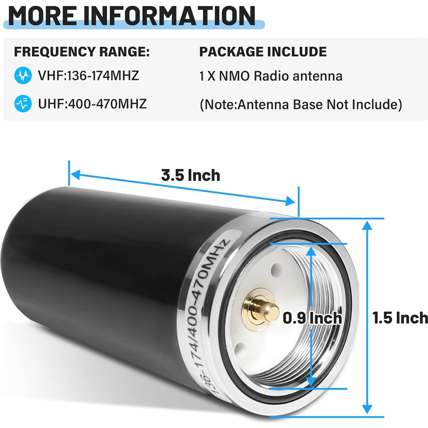 Antena Anina NMO Doble Banda VHF UHF 136-470MHz 8.89cm