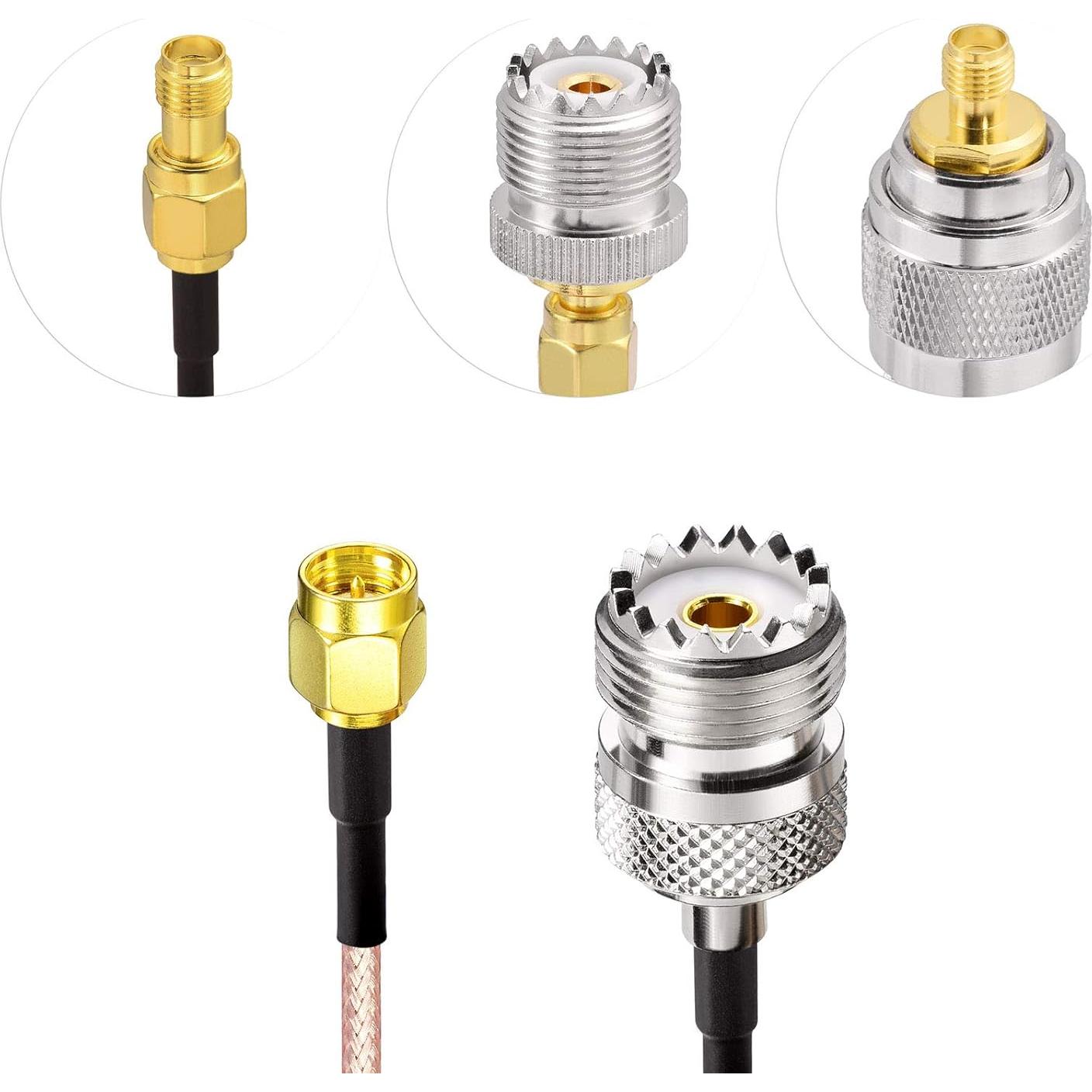 Kit Cable Coaxial RF SMA Macho a SO239 1m + Adaptadores