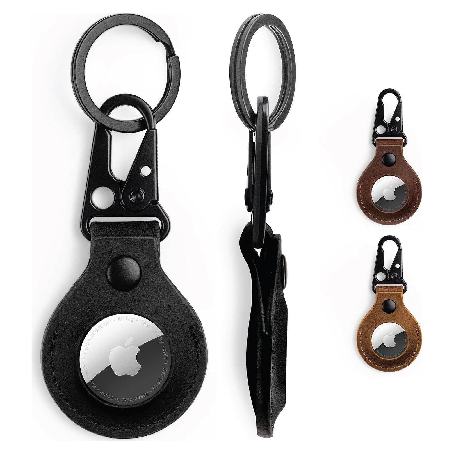 Funda de cuero KORDIZ para AirTag con llavero - Negro