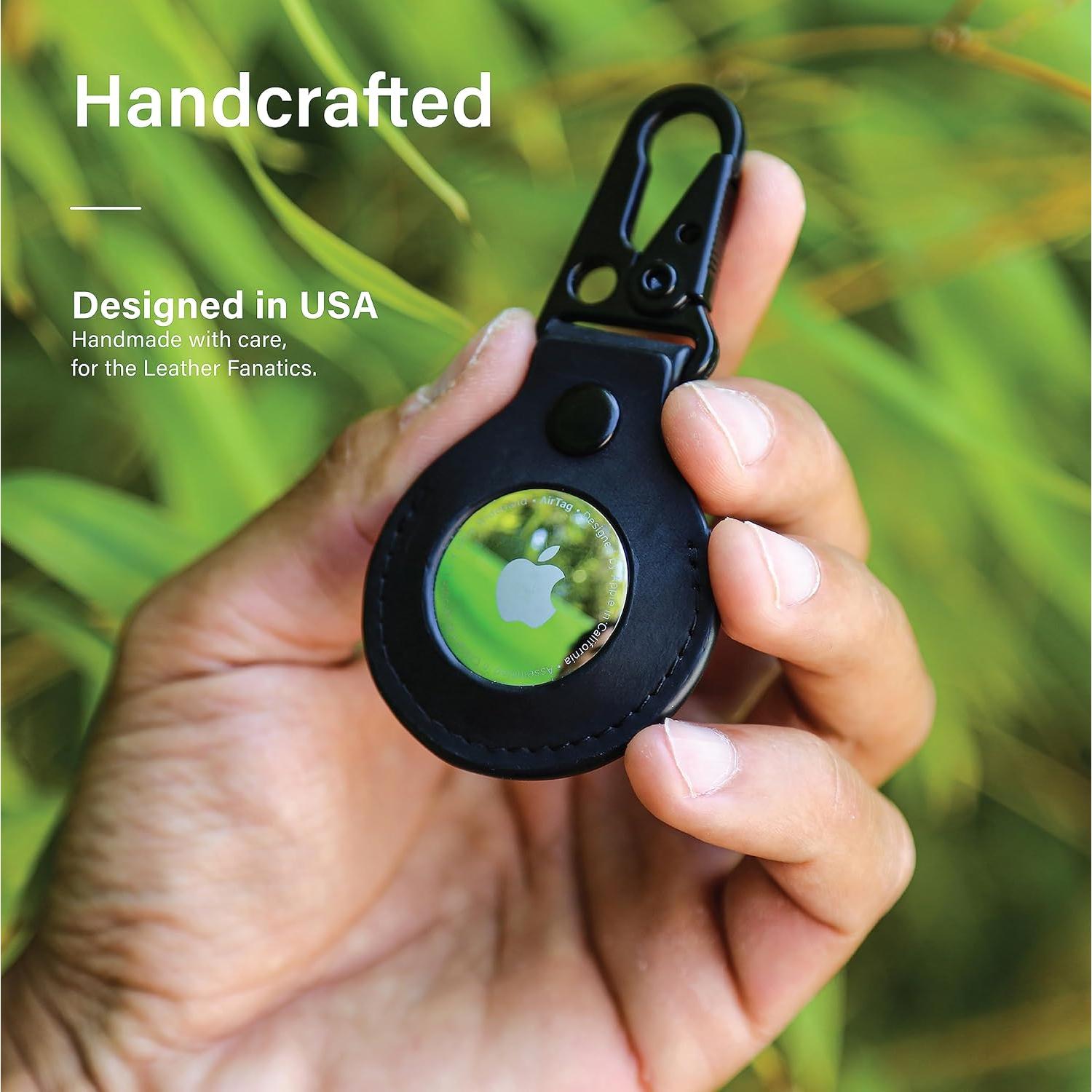 Funda de cuero KORDIZ para AirTag con llavero - Negro