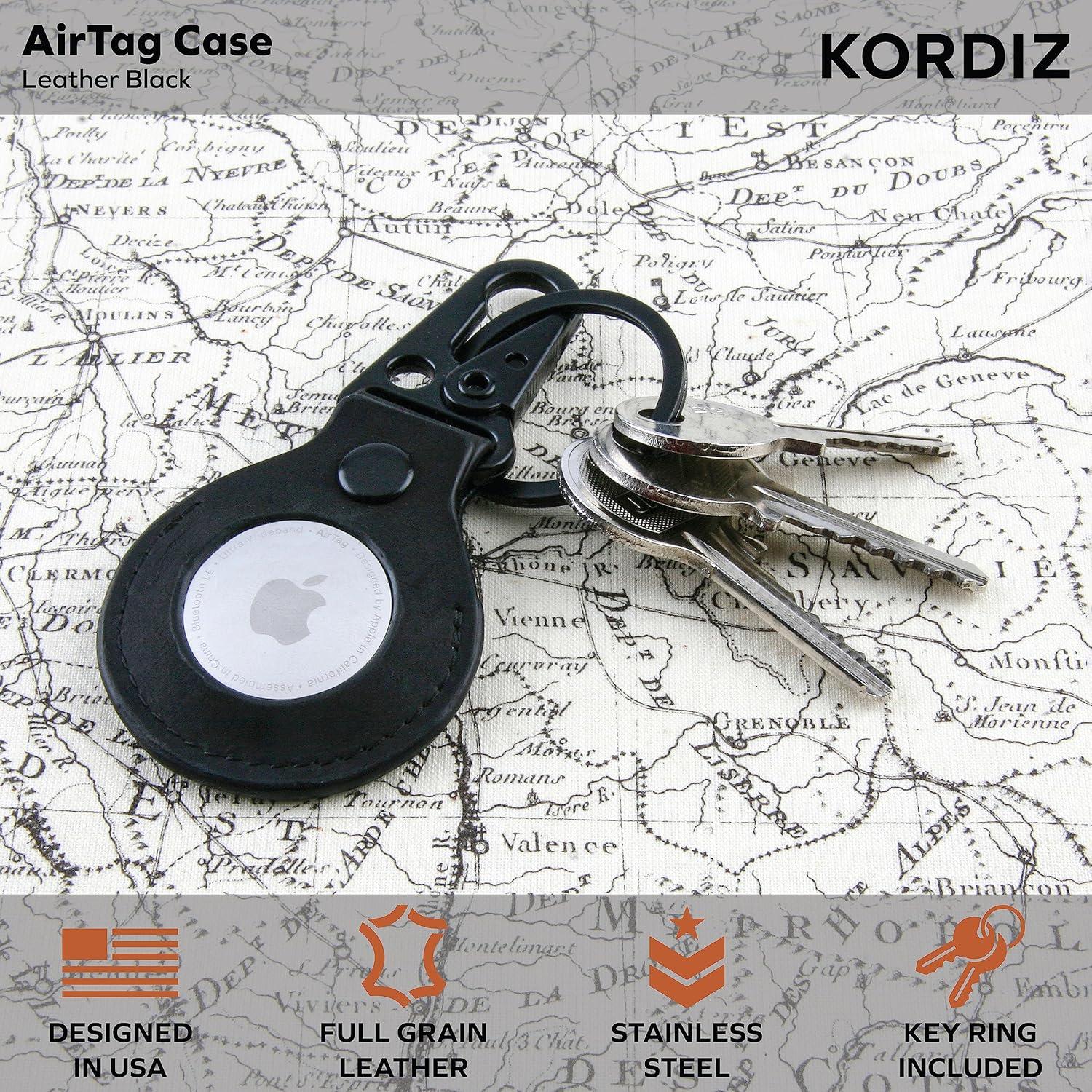 Funda de cuero KORDIZ para AirTag con llavero - Negro