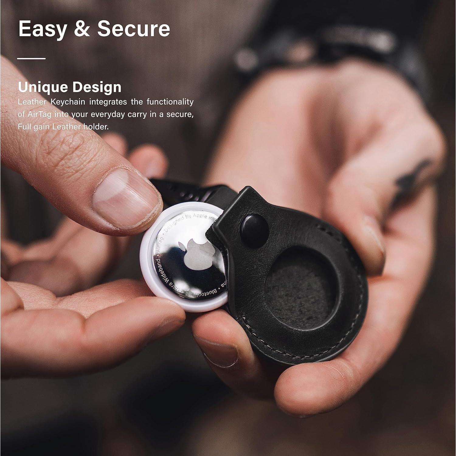 Funda de cuero KORDIZ para AirTag con llavero - Negro