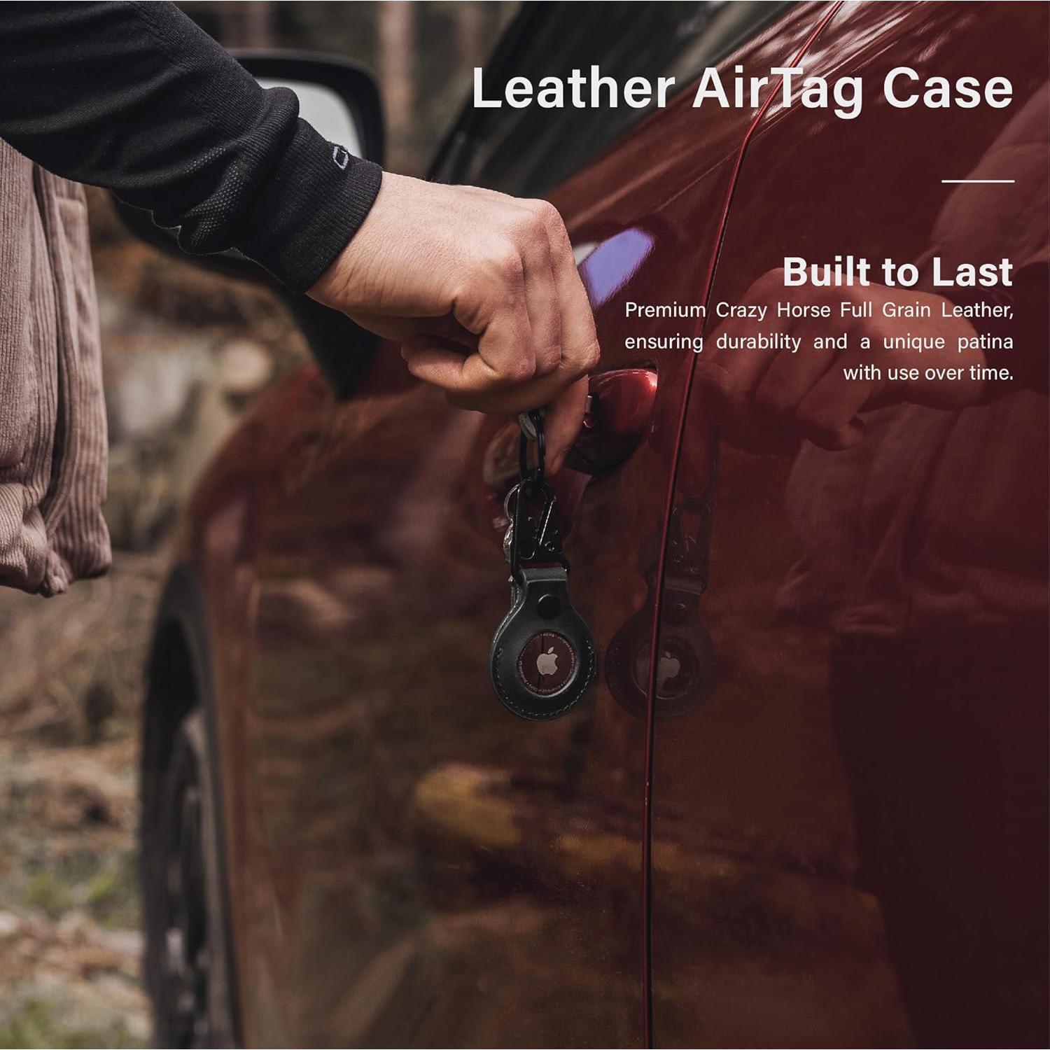 Funda de cuero KORDIZ para AirTag con llavero - Negro