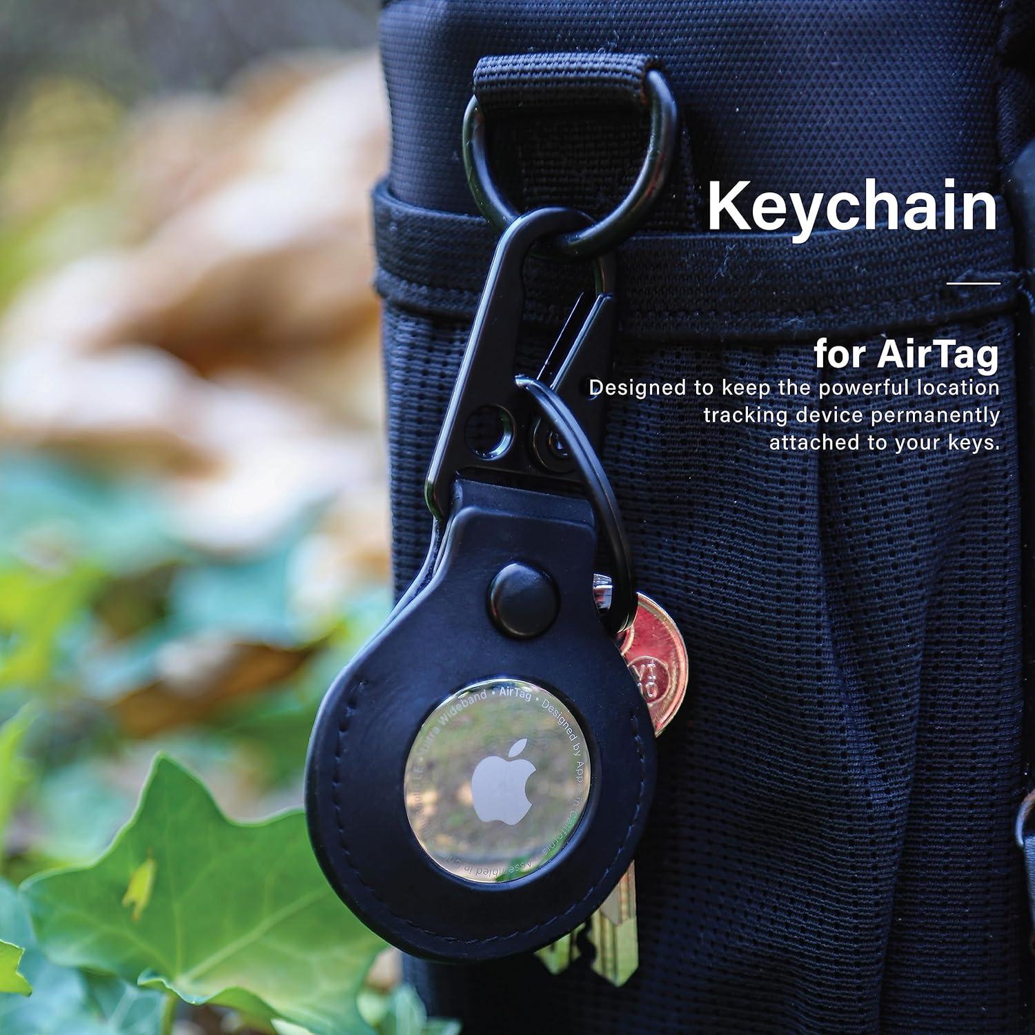 Funda de cuero KORDIZ para AirTag con llavero - Negro