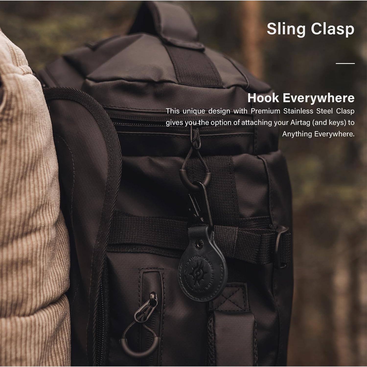 Funda de cuero KORDIZ para AirTag con llavero - Negro