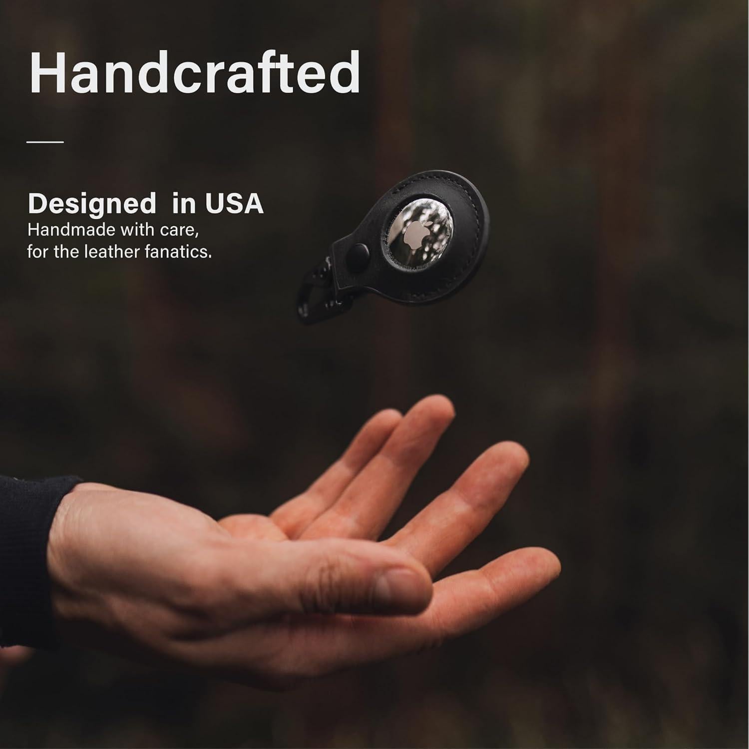 Funda de cuero KORDIZ para AirTag con llavero - Negro