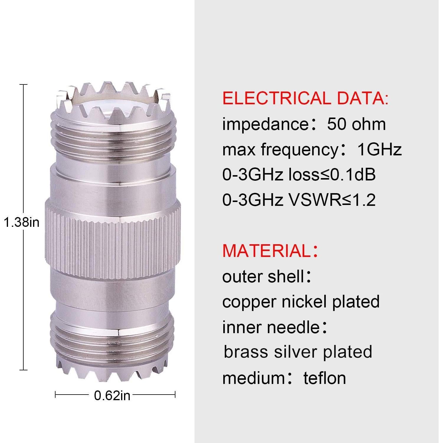 Adaptador Conector UHF Hembra PL-259 a SO239 XRDS-RF Paquete 2