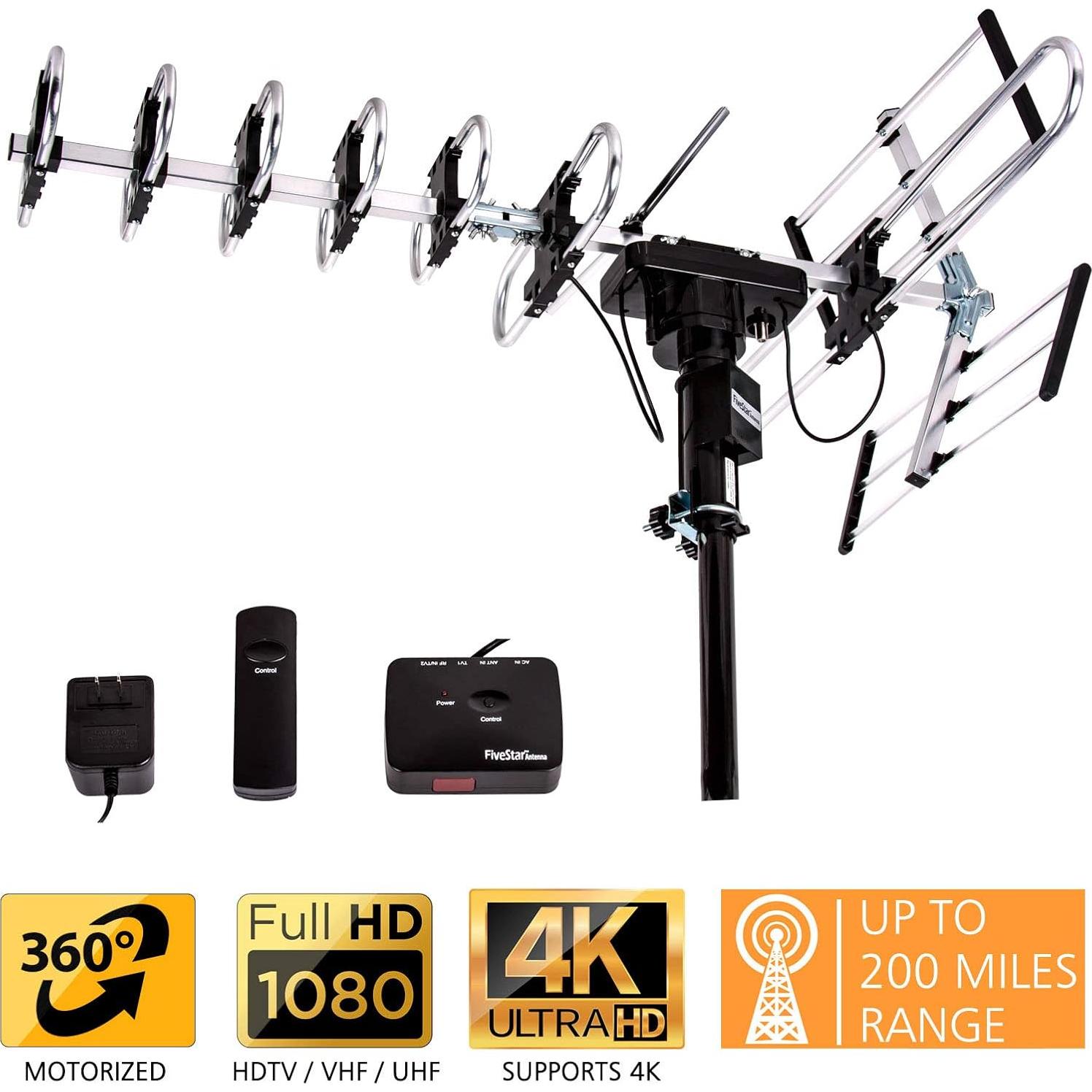Antena HDTV Amplificada Exterior Five Star 200 Millas 4K 1080P