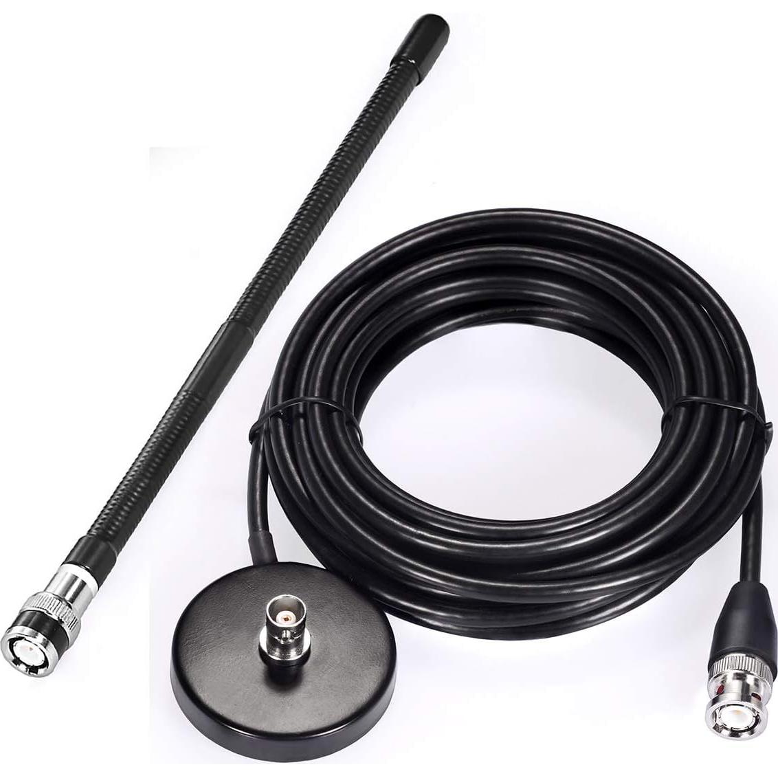 Bingfu 27MHz CB Radio Antenna Soft Whip Magnetic Base BNC & PL259 Male Compatible with Cobra Midland Uniden Maxon President Portable Handheld CB Radio Car Mobile Scanner