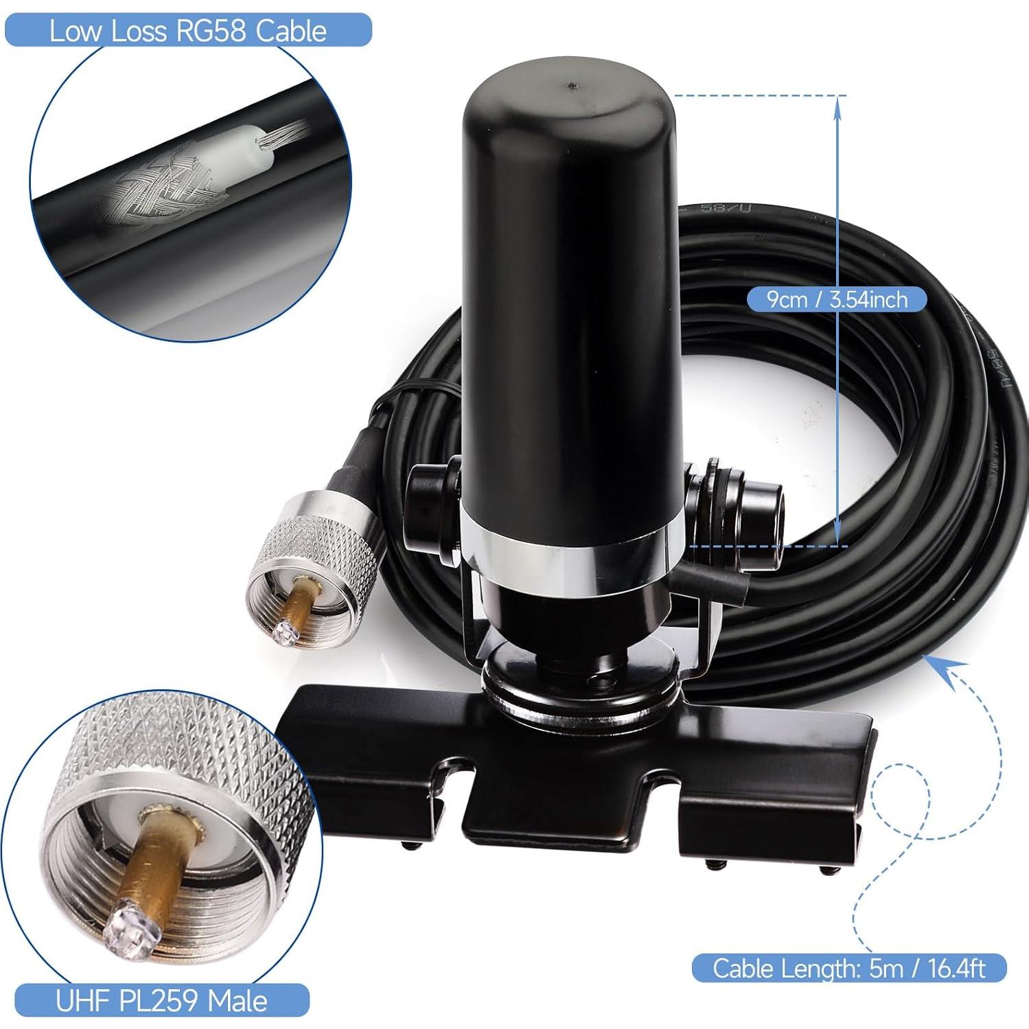 Antena de Radio Móvil Bingfu VHF UHF 136-470MHz 5m con Soporte