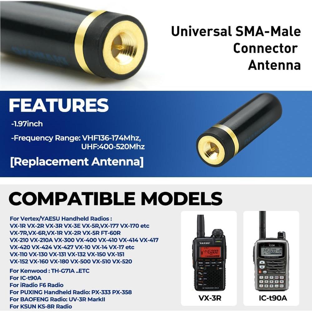 Antena de Reemplazo VHF/UHF Canneng SMA-Masculino 5cm (2 Piezas)