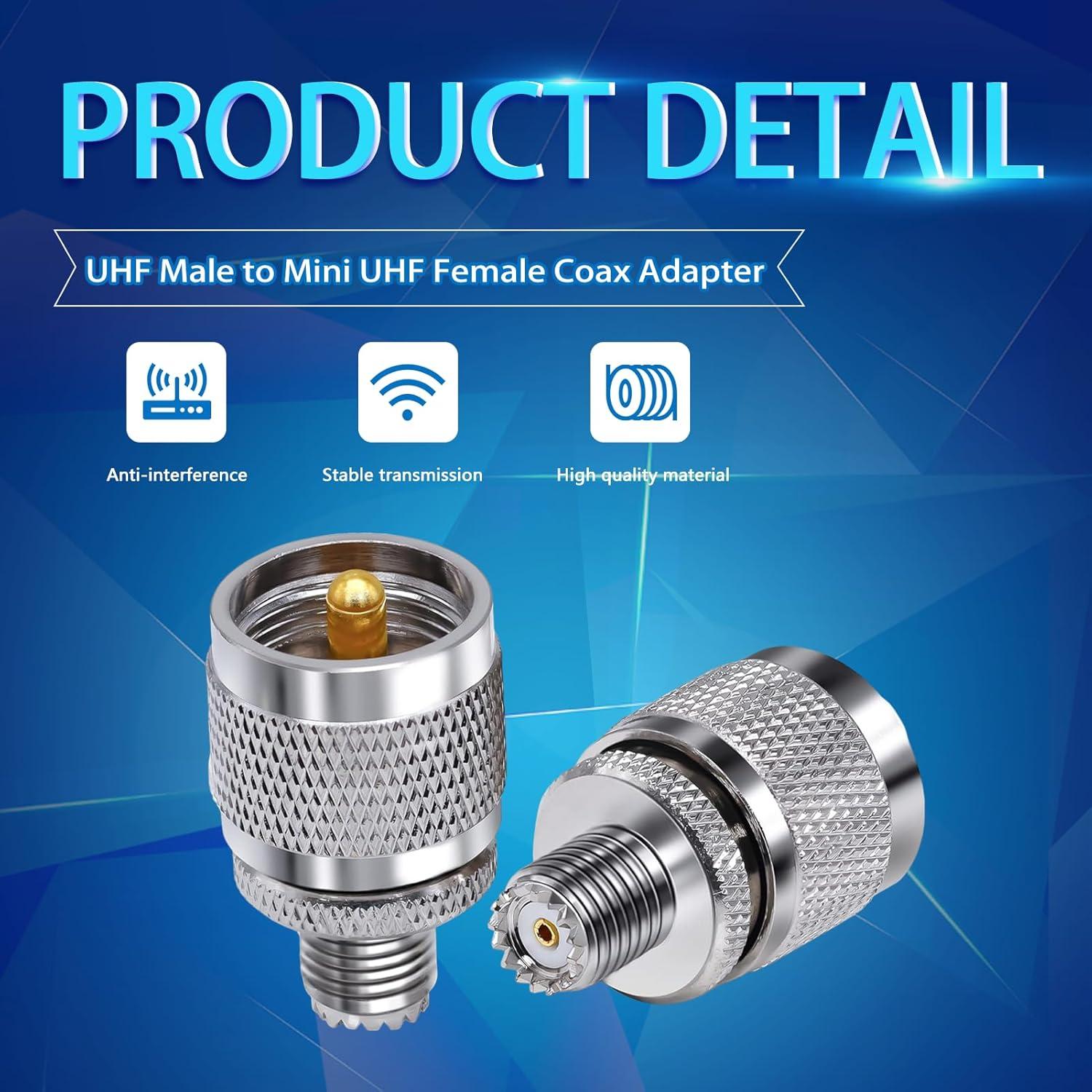 Conector Coaxial Mini UHF Hembra a PL259 Macho TUOLNK - 2 Piezas